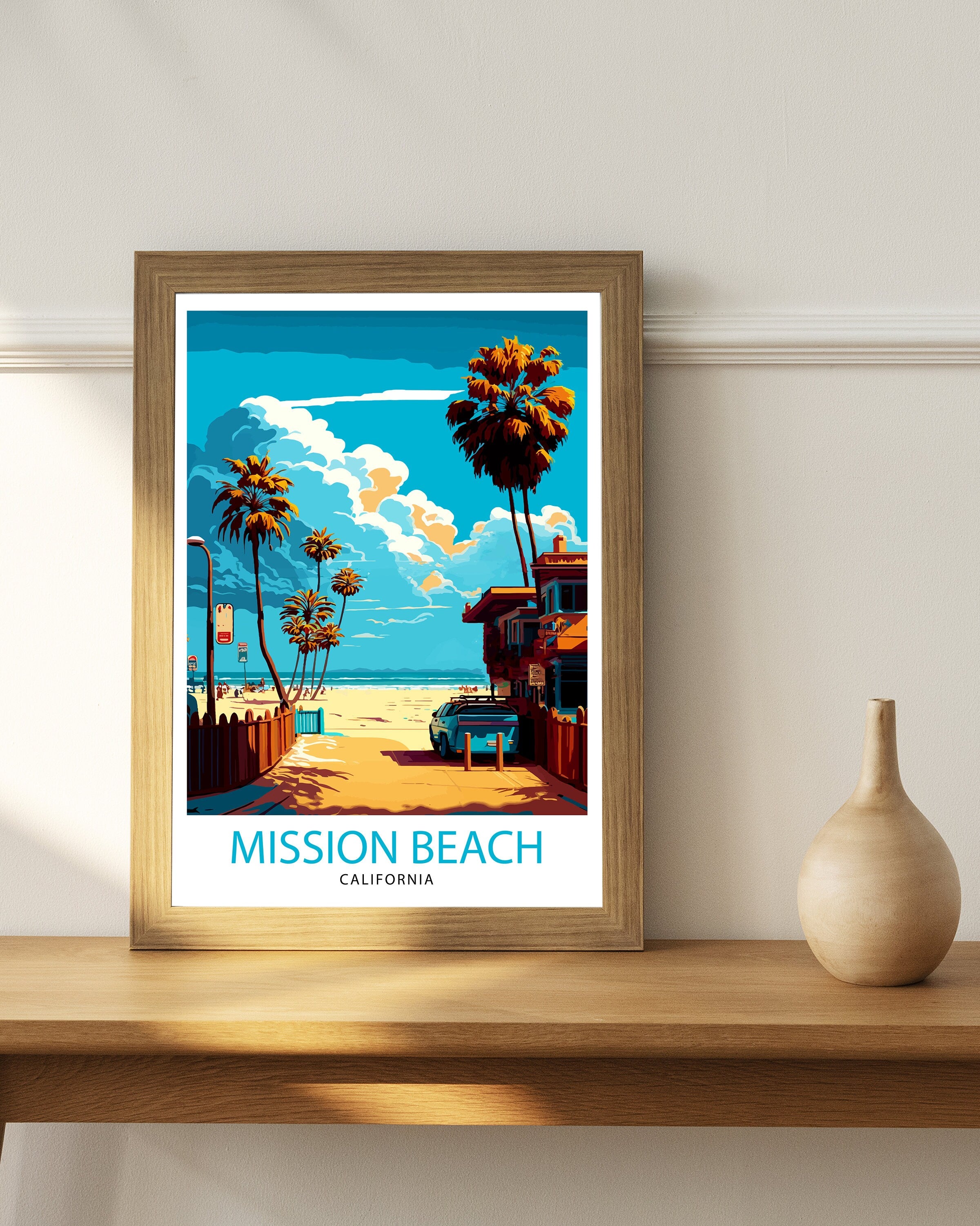 Mission Beach California Travel Print| Mission Beach Wall Art Mission Beach Home Decor Travel Poster Gift For Mission Beach California Wall