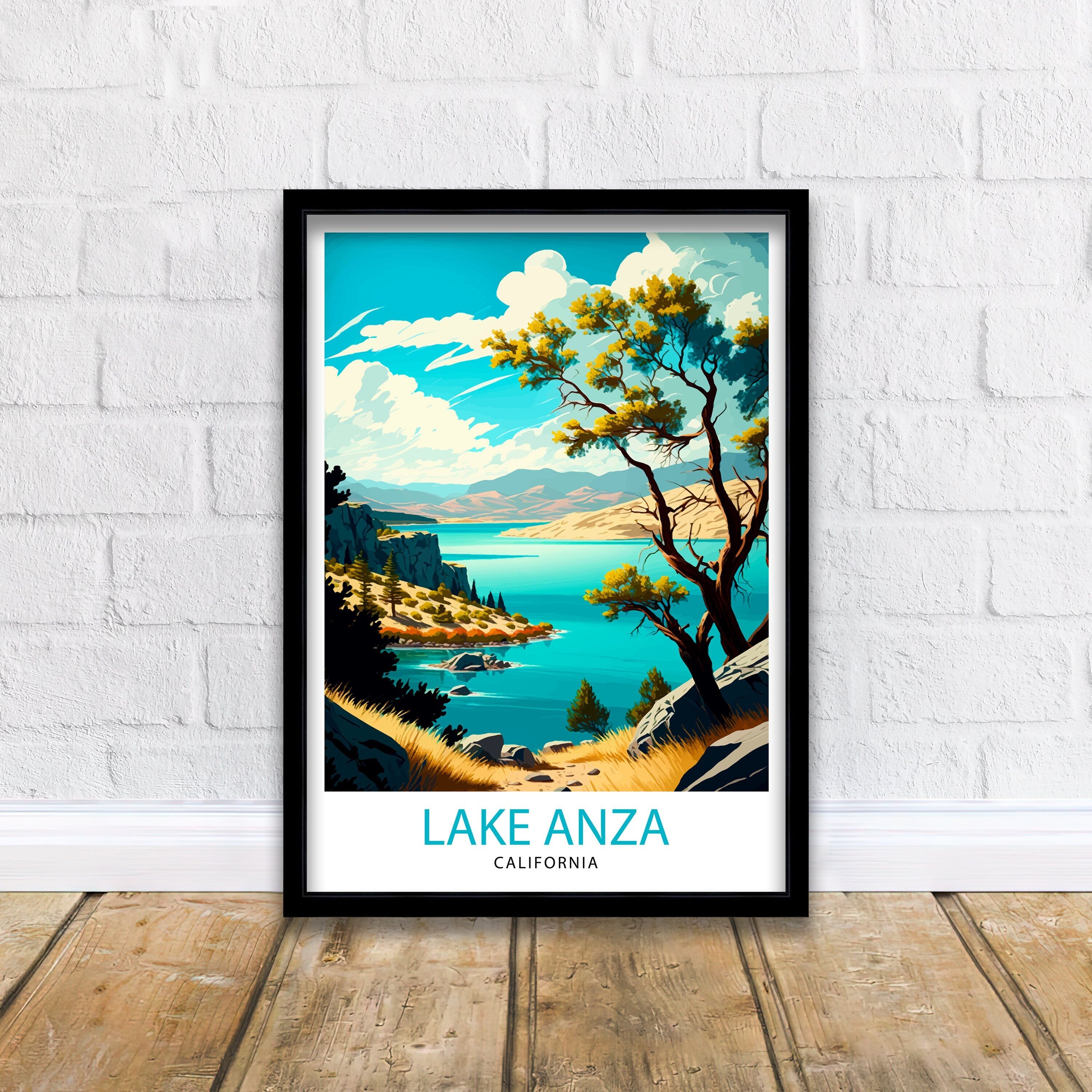 Lake Anza California Travel Print| Lake Anza Wall Art California Home Decor Lake Anza Illustration Travel Poster Gift for California Lovers
