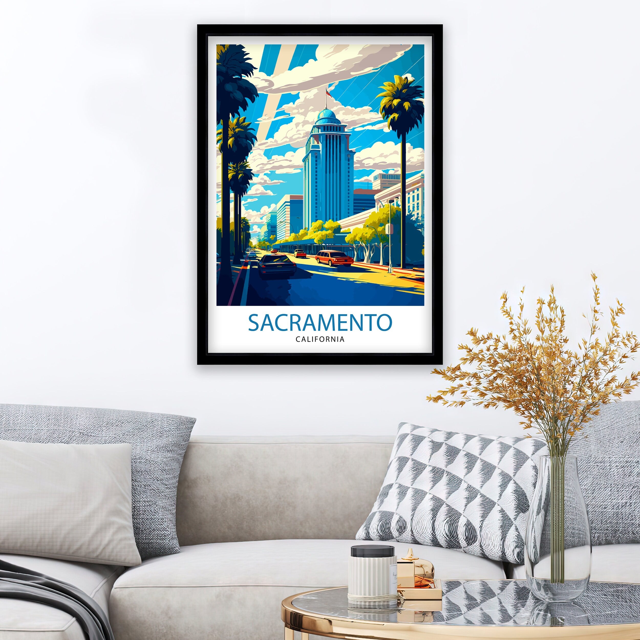 Sacramento Travel Print| Sacramento Wall Art Sacramento Cityscape Illustration California Travel Poster Sacramento Gift