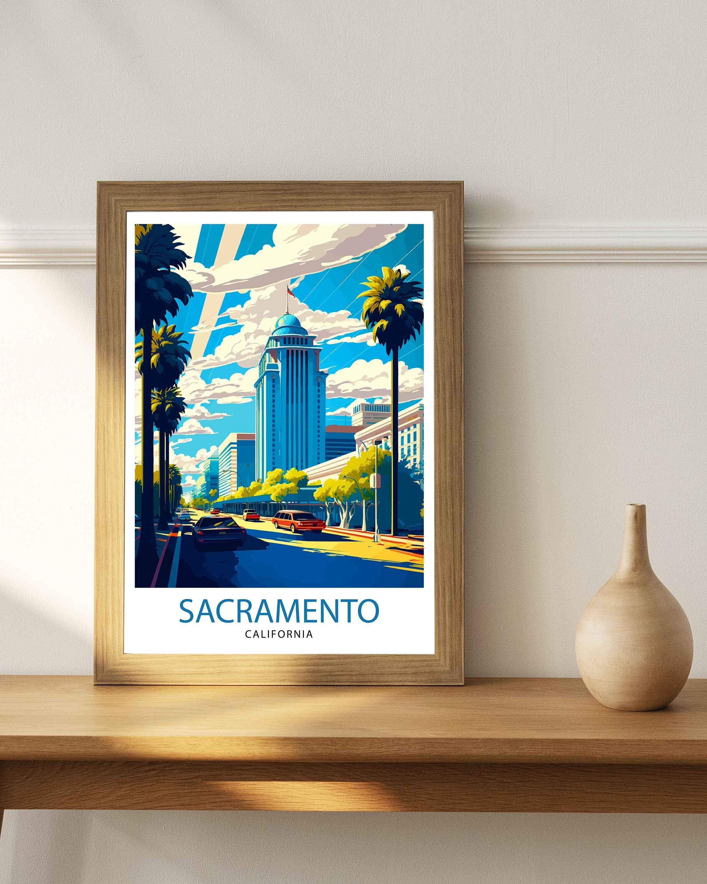 Sacramento Travel Print| Sacramento Wall Art Sacramento Cityscape Illustration California Travel Poster Sacramento Gift