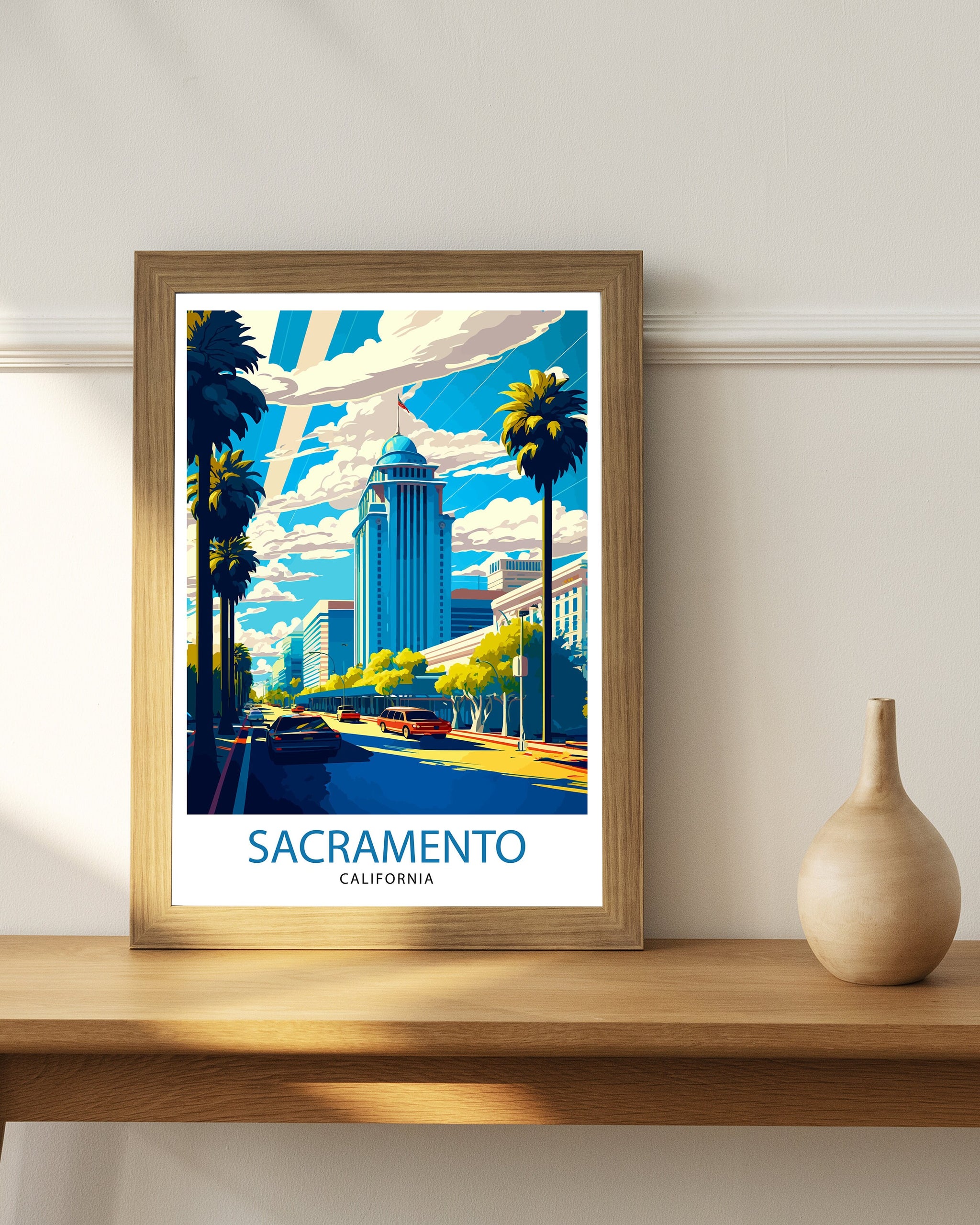 Sacramento Travel Print| Sacramento Wall Art Sacramento Cityscape Illustration California Travel Poster Sacramento Gift