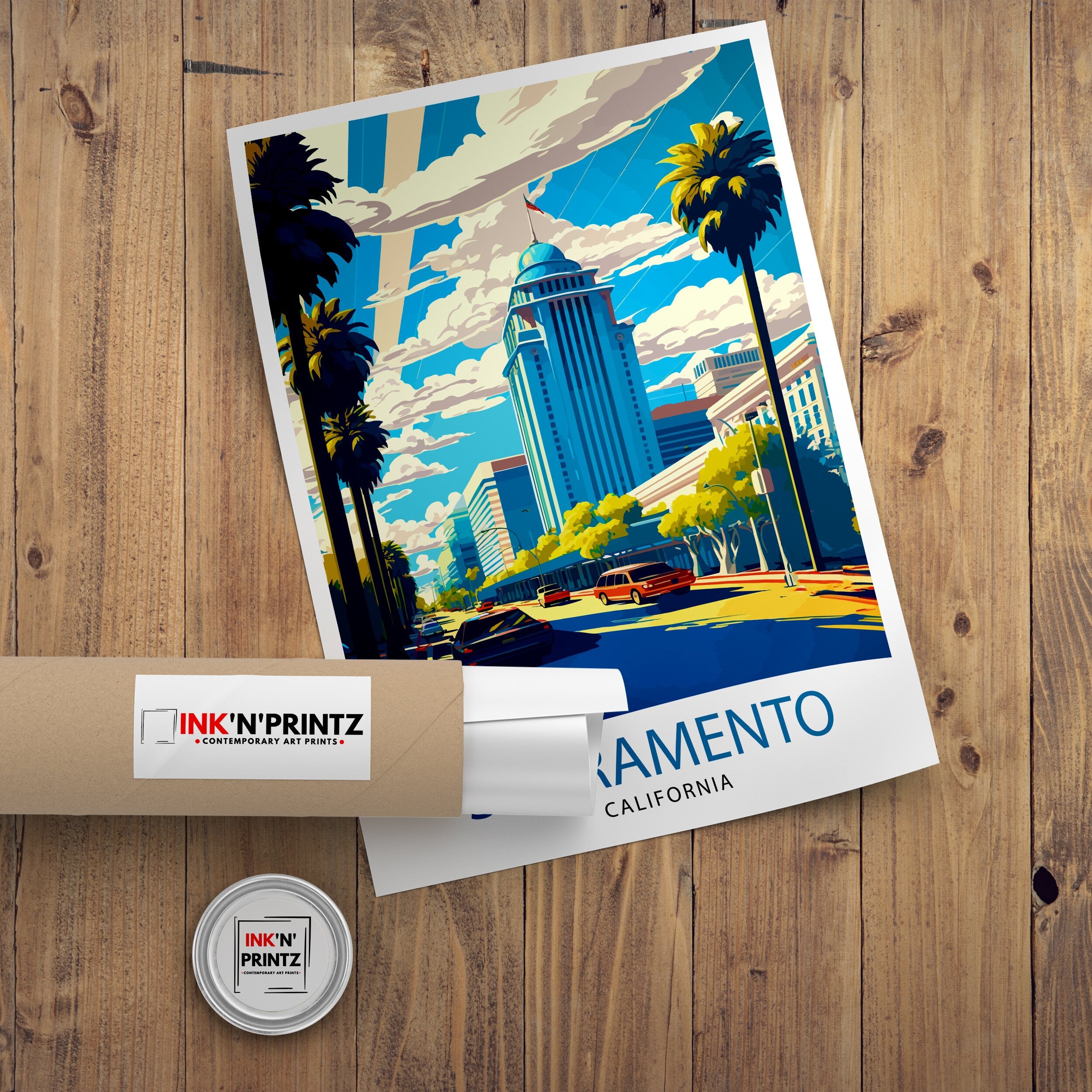 Sacramento Travel Print| Sacramento Wall Art Sacramento Cityscape Illustration California Travel Poster Sacramento Gift