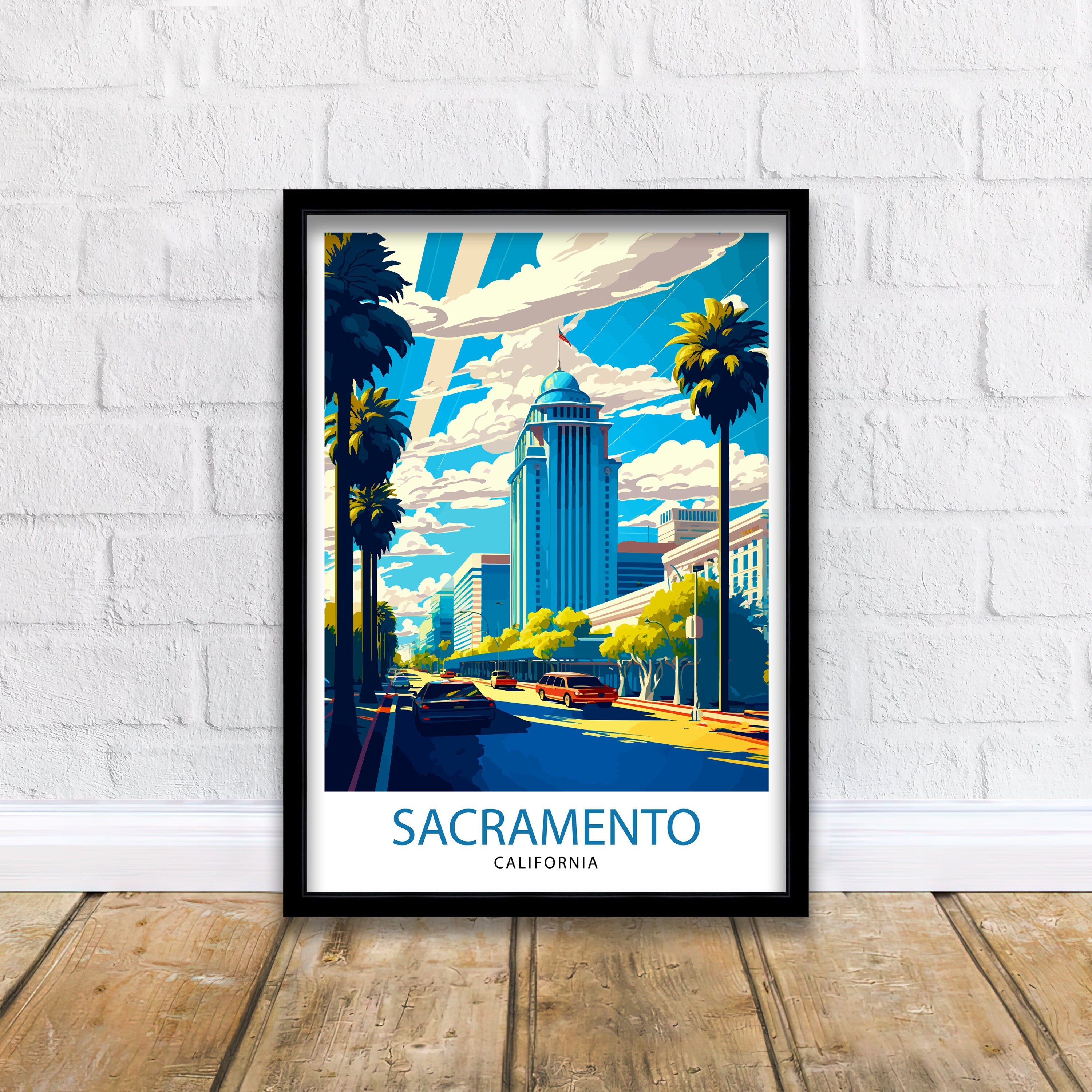 Sacramento Travel Print| Sacramento Wall Art Sacramento Cityscape Illustration California Travel Poster Sacramento Gift