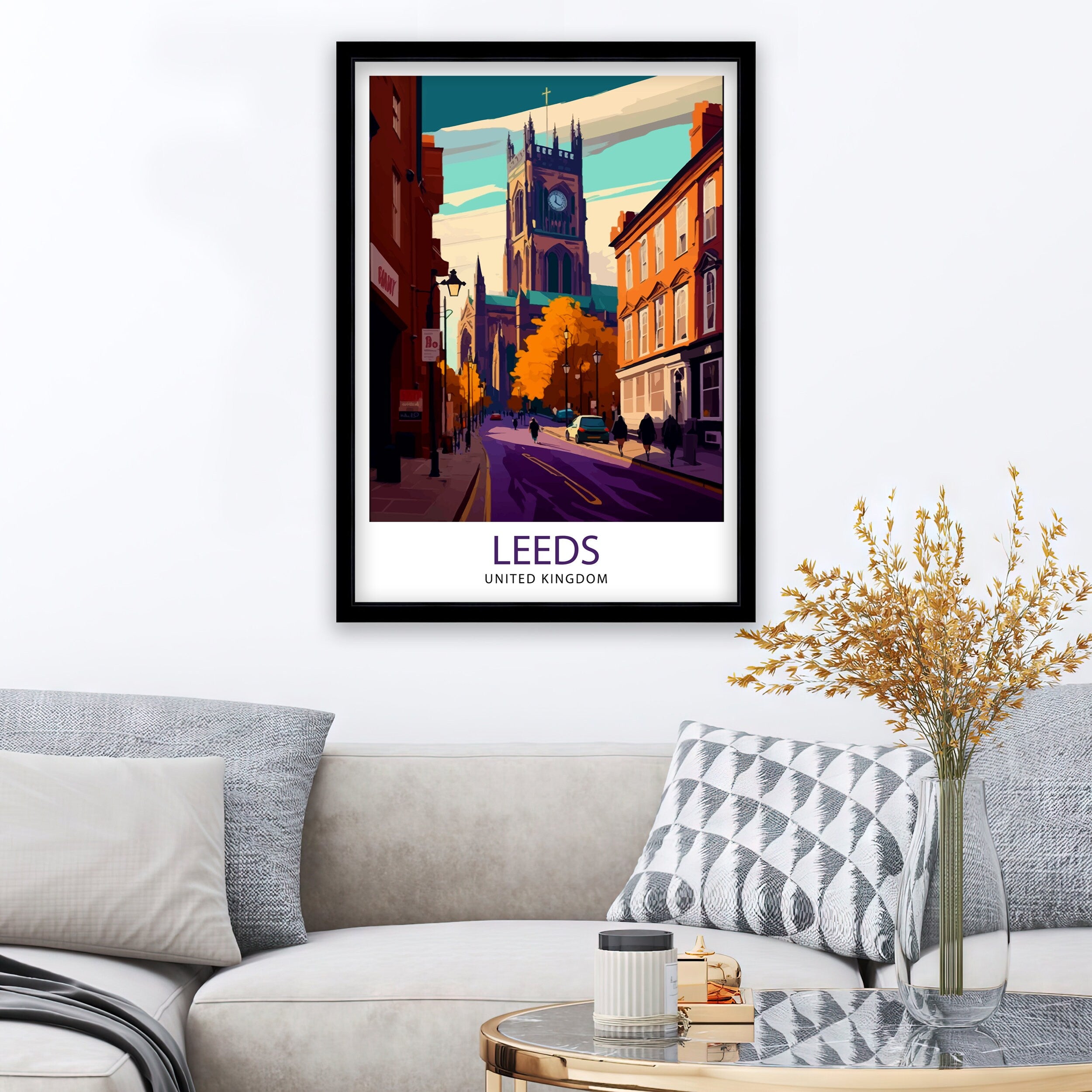 Leeds Cityscape Art Print, UK Travel Poster
