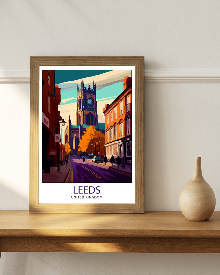 Leeds Travel Poster , Leeds Wall Art Leeds Cityscape Poster UK Travel Poster Leeds Skyline Art Leeds Illustration Leeds Souvenir Gift