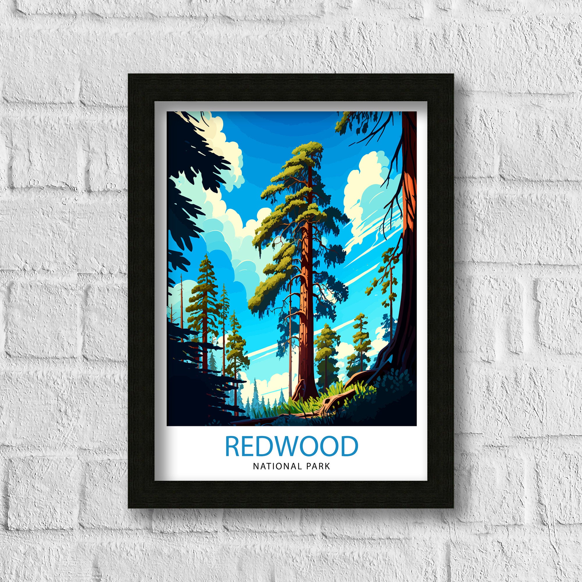 Redwood National Park Travel Print| Redwood Wall Art Nature Illustration Travel Poster Gift For Outdoor Enthusiasts National Park Home Decor
