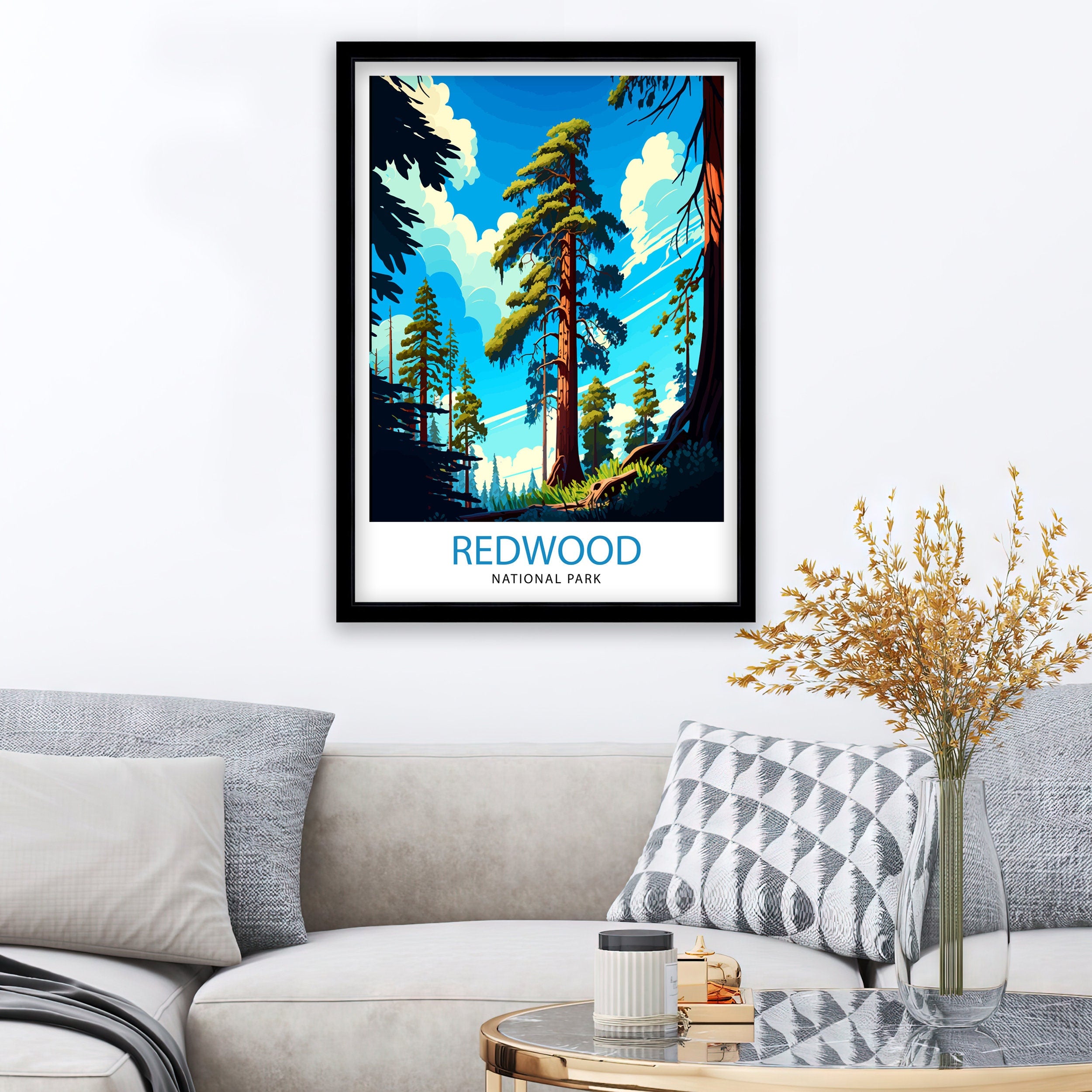 Redwood National Park Travel Print| Redwood Wall Art Nature Illustration Travel Poster Gift For Outdoor Enthusiasts National Park Home Decor