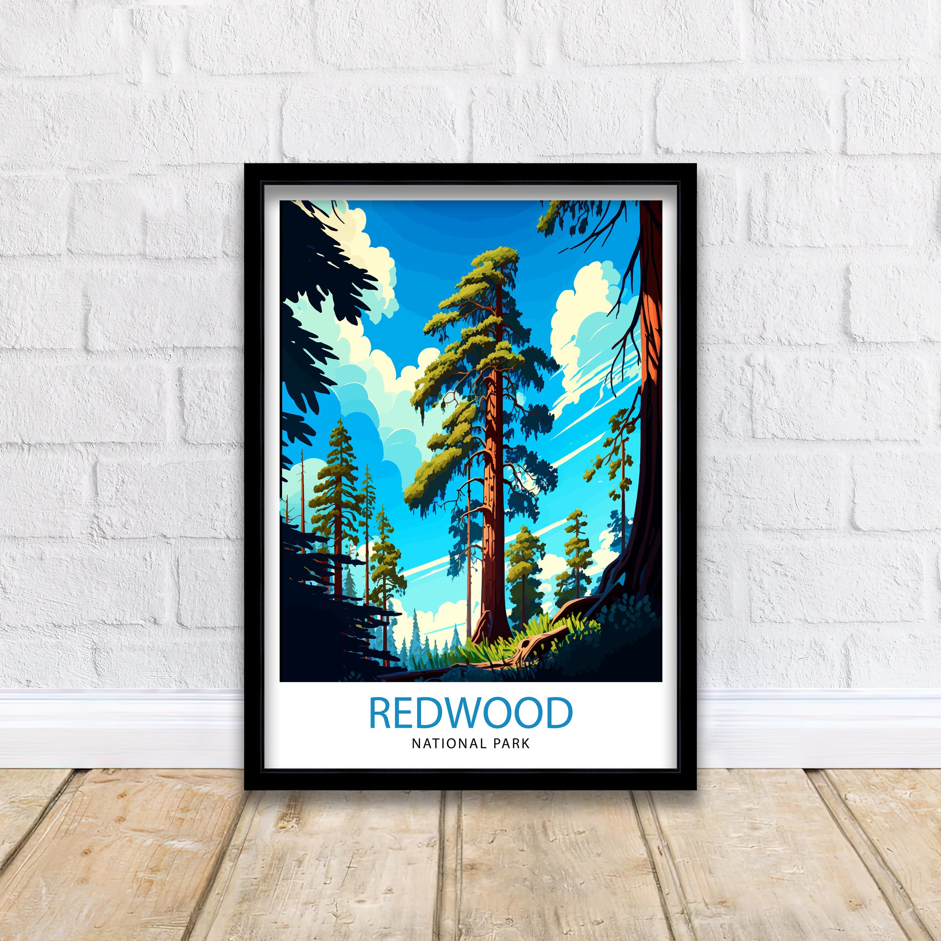 Redwood National Park Travel Print| Redwood Wall Art Nature Illustration Travel Poster Gift For Outdoor Enthusiasts National Park Home Decor