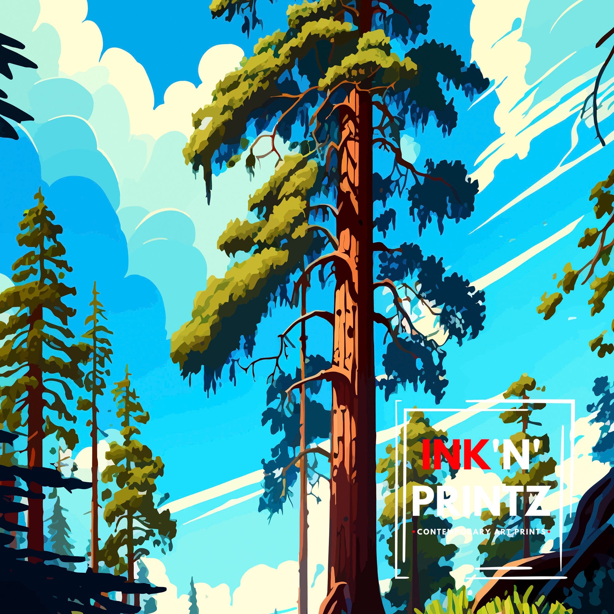 Redwood National Park Travel Print| Redwood Wall Art Nature Illustration Travel Poster Gift For Outdoor Enthusiasts National Park Home Decor