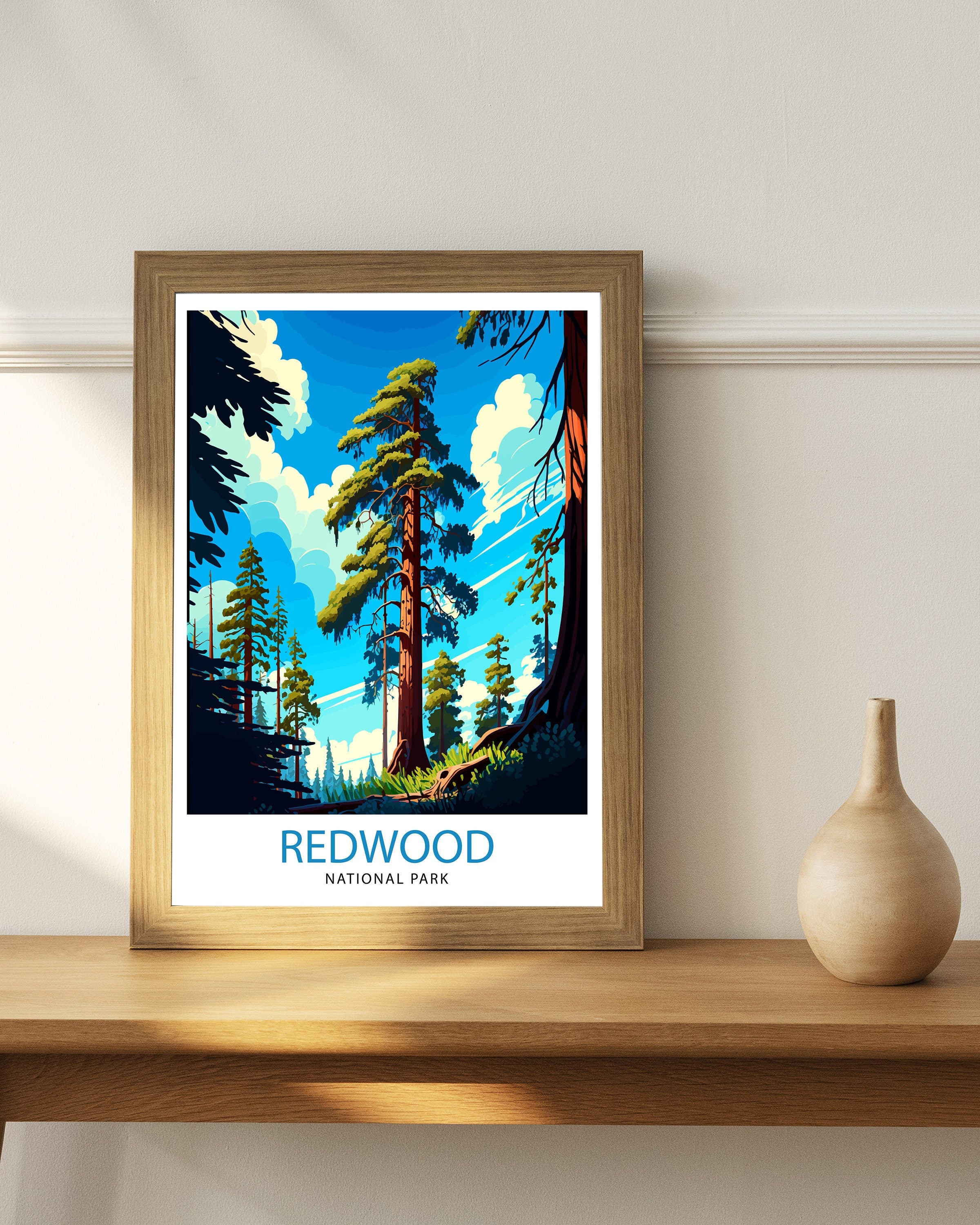 Redwood National Park Travel Print| Redwood Wall Art Nature Illustration Travel Poster Gift For Outdoor Enthusiasts National Park Home Decor