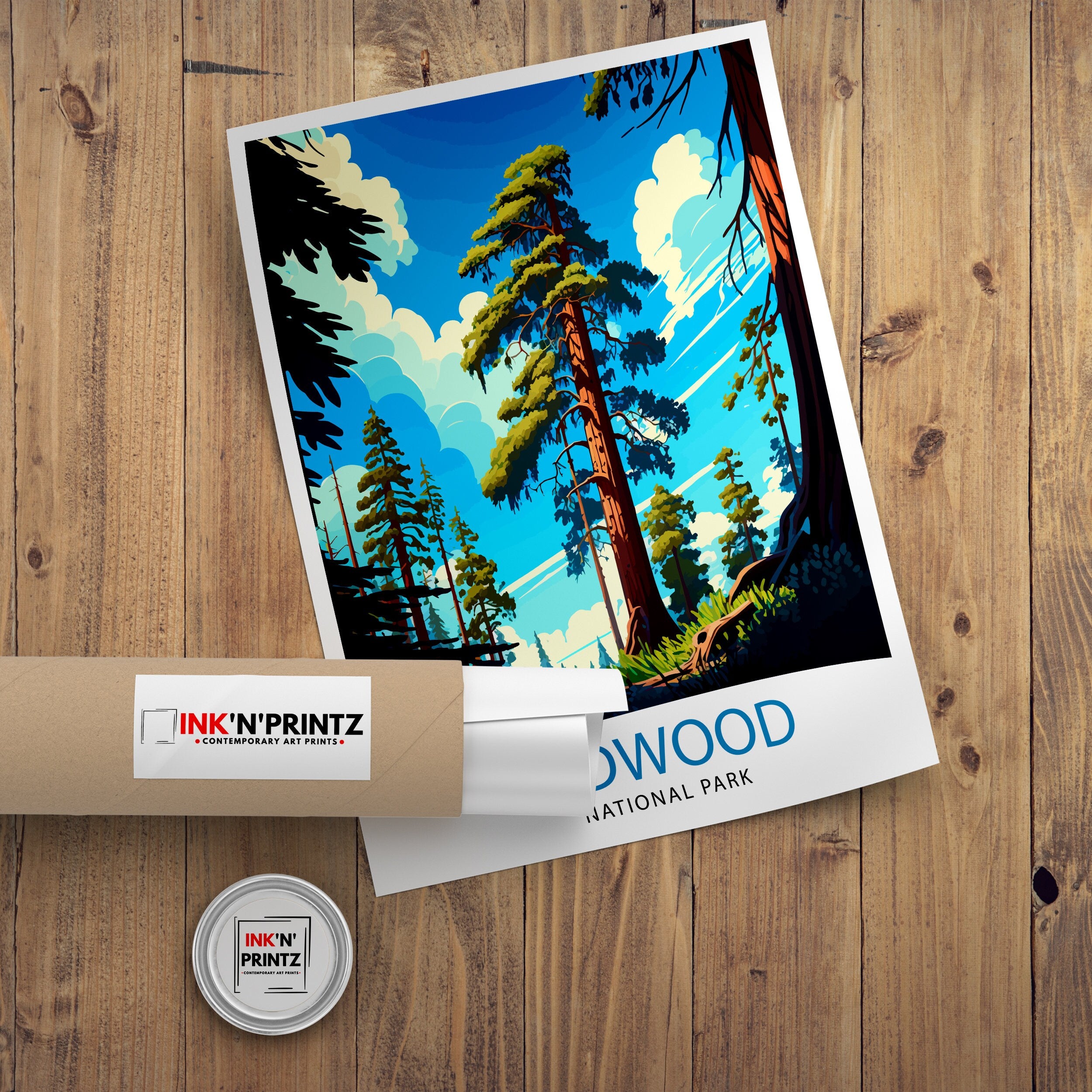 Redwood National Park Travel Print| Redwood Wall Art Nature Illustration Travel Poster Gift For Outdoor Enthusiasts National Park Home Decor