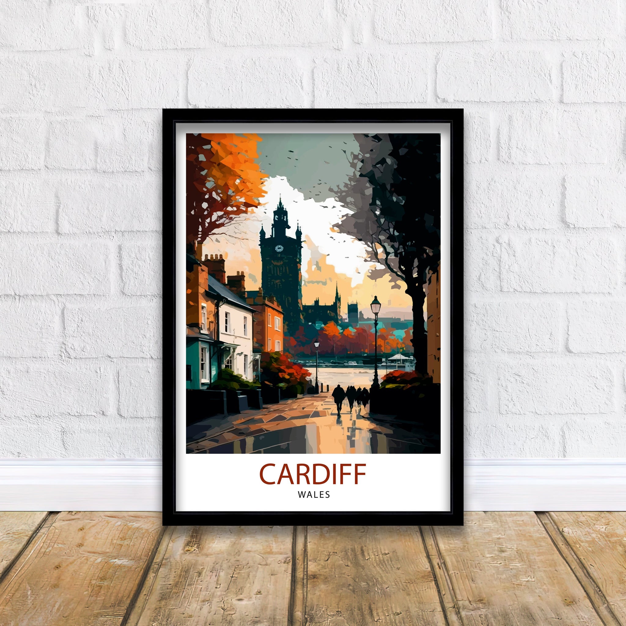 Cardiff UK Travel Poster, Colorful Cityscape Wall Art