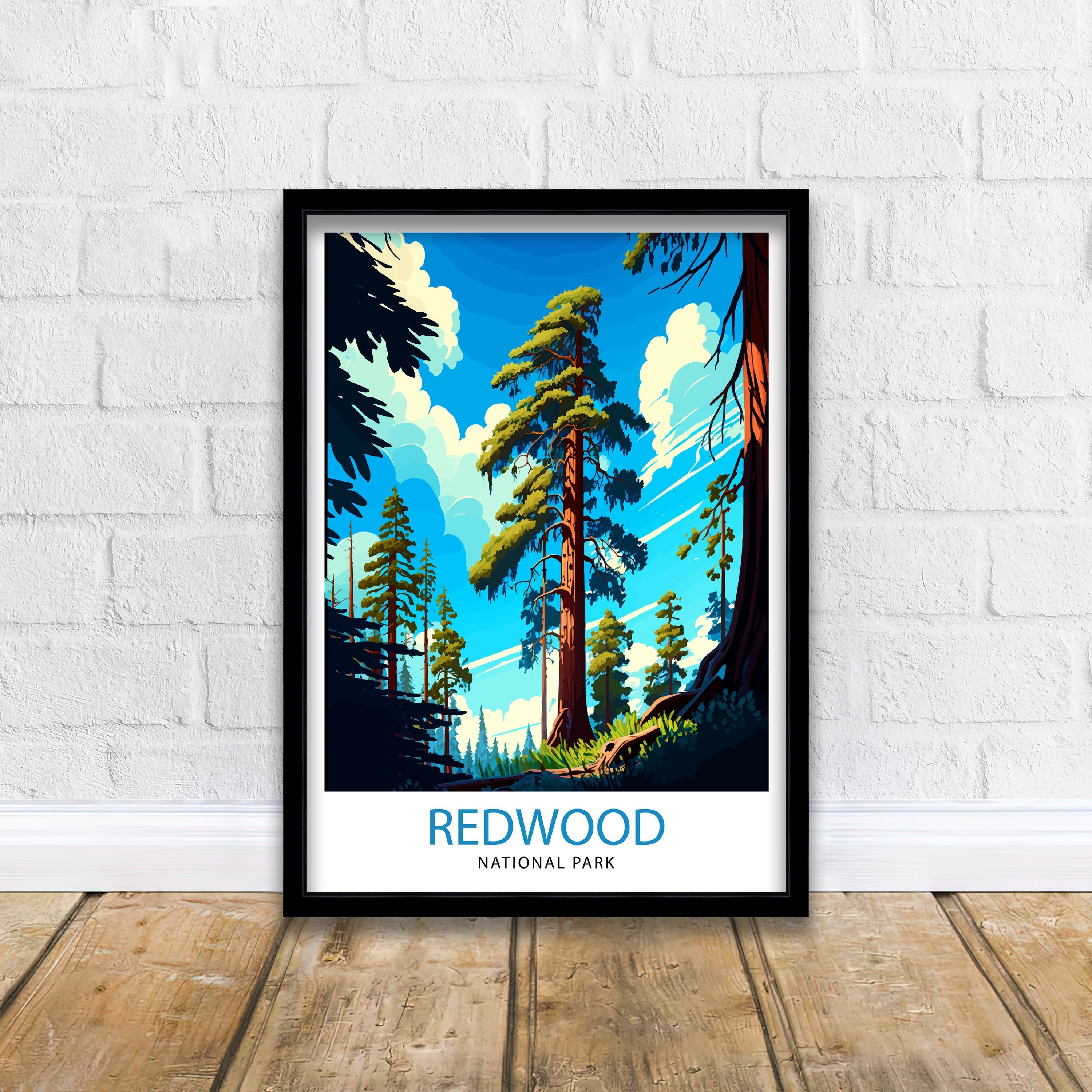 Redwood National Park Travel Print| Redwood Wall Art Nature Illustration Travel Poster Gift For Outdoor Enthusiasts National Park Home Decor