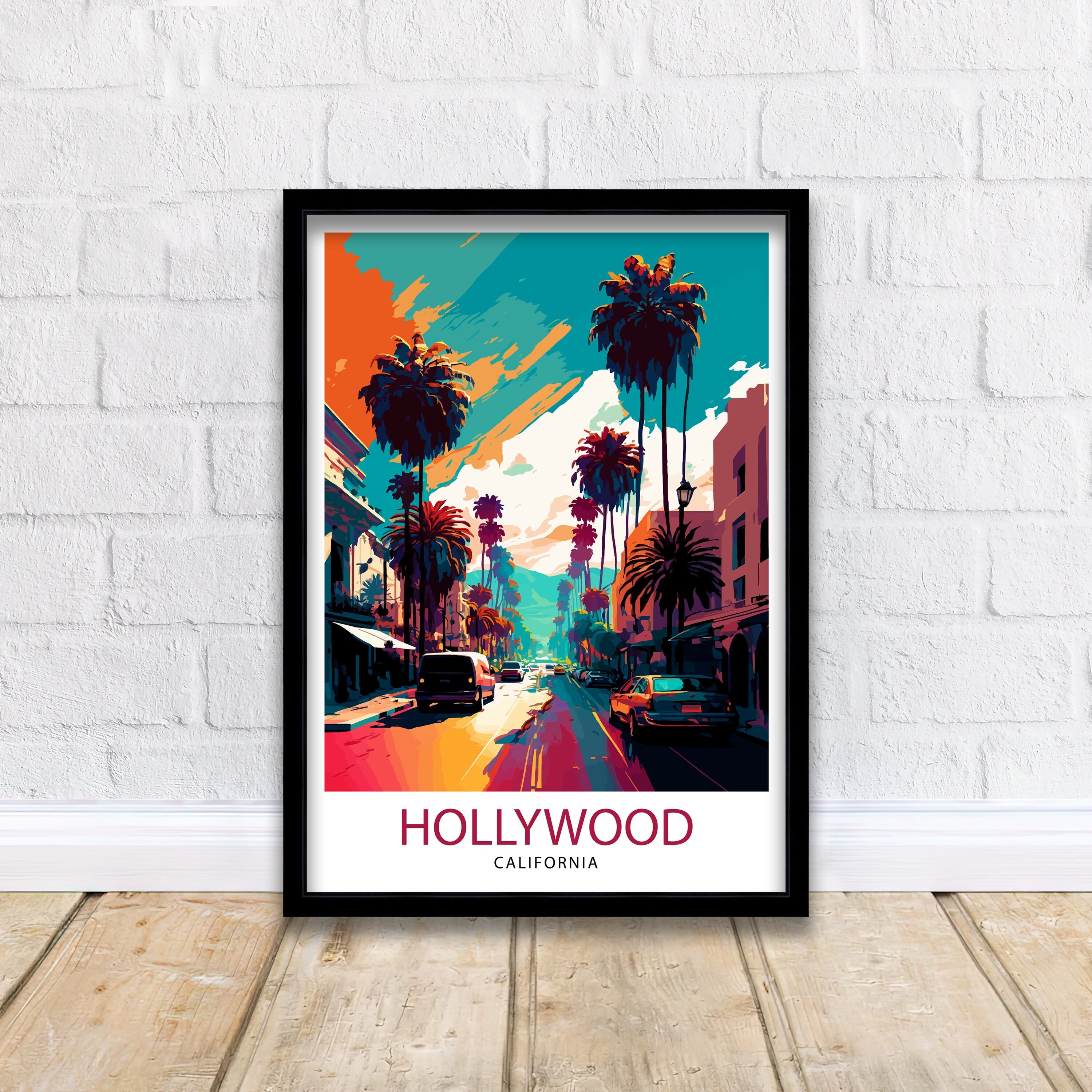 Hollywood California Travel Print| Hollywood Wall Art Hollywood Home Decor Hollywood Illustration Travel Poster Hollywood Gift Hollywood