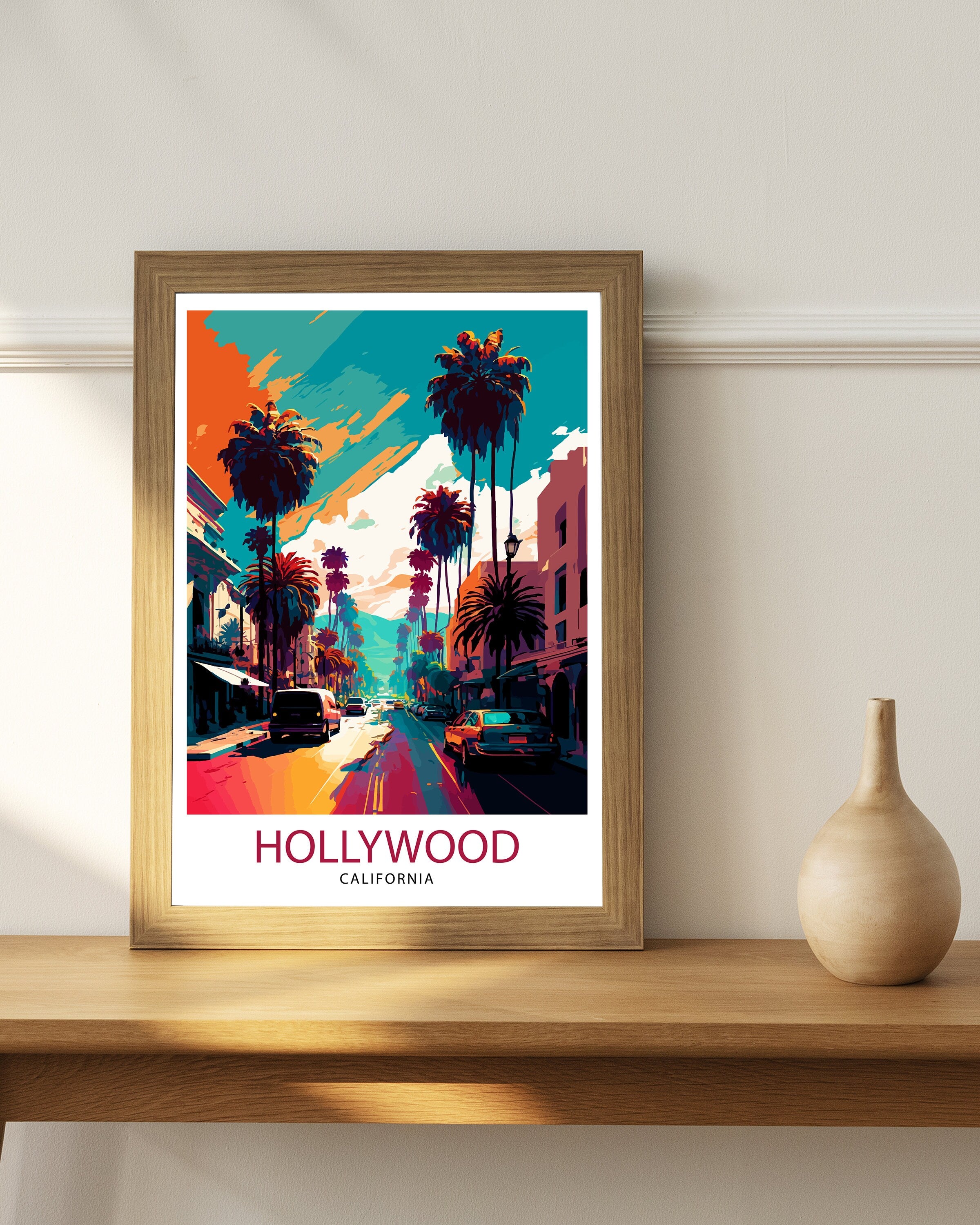 Hollywood California Travel Print| Hollywood Wall Art Hollywood Home Decor Hollywood Illustration Travel Poster Hollywood Gift Hollywood
