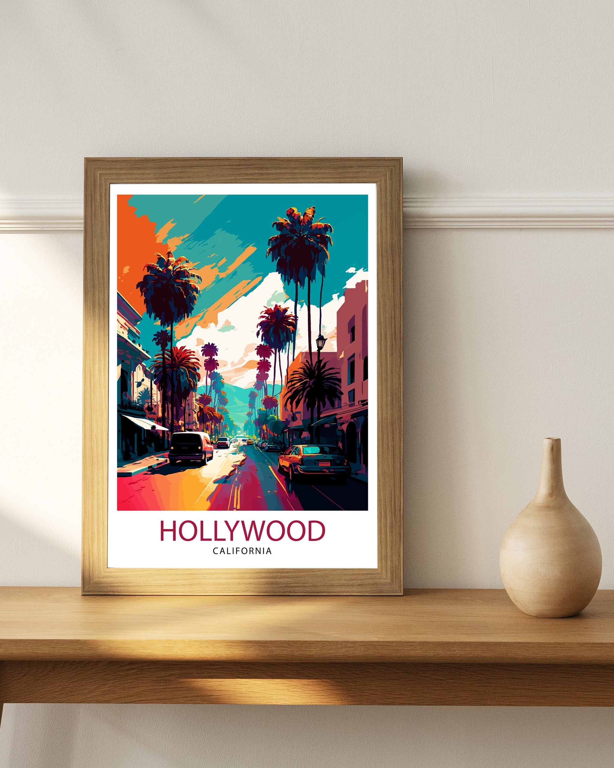 Hollywood California Travel Print| Hollywood Wall Art Hollywood Home Decor Hollywood Illustration Travel Poster Hollywood Gift Hollywood