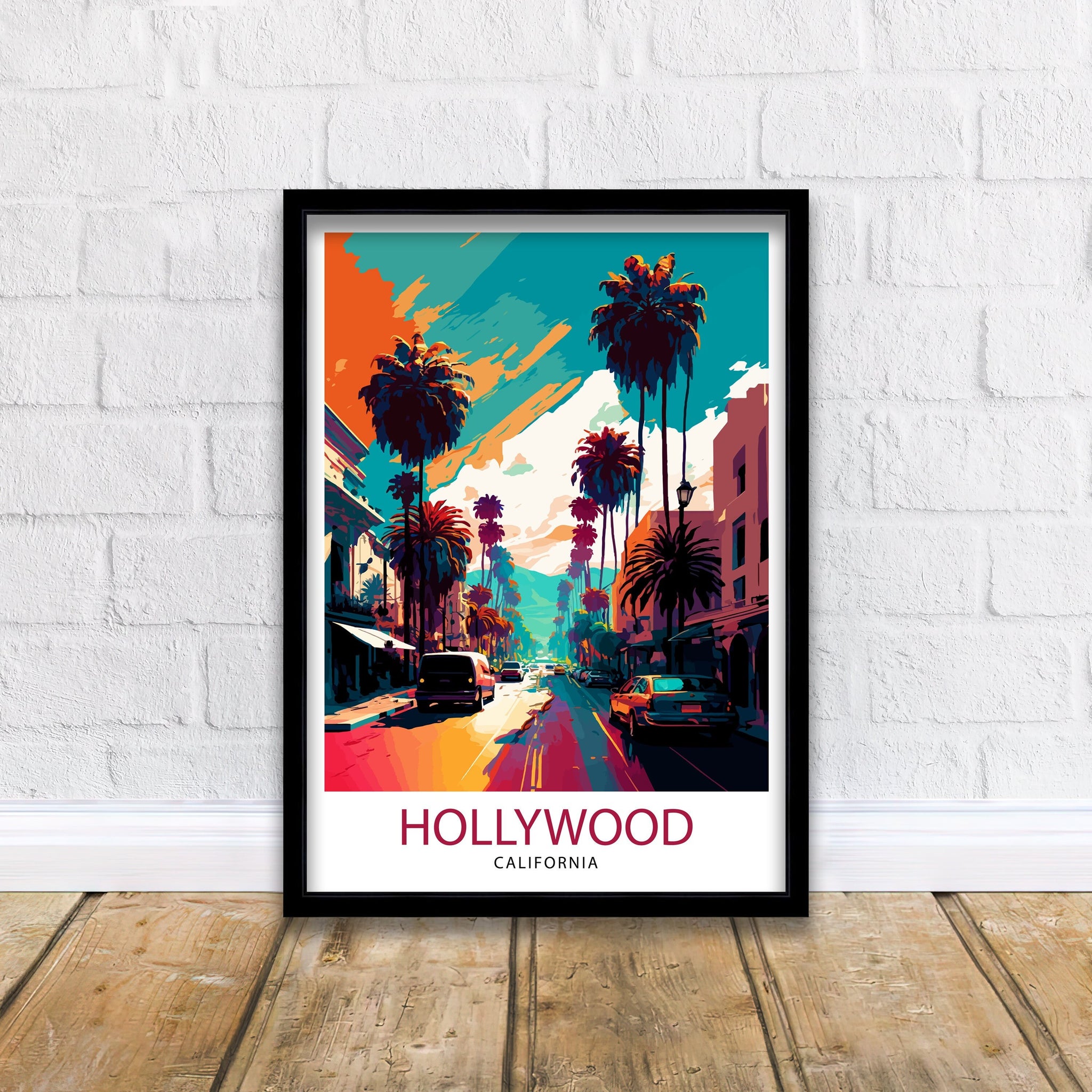 Hollywood California Travel Print| Hollywood Wall Art Hollywood Home Decor Hollywood Illustration Travel Poster Hollywood Gift Hollywood