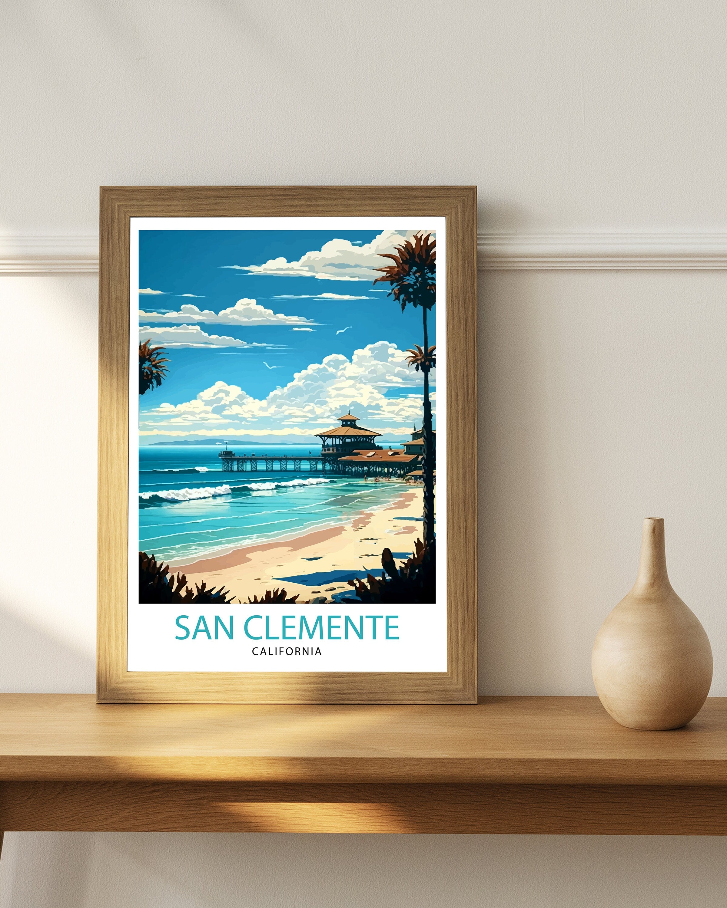 San Clemente California Travel Print| San Clemente Wall Decor San Clemente Home Living Decor San Clemente Illustration Travel Poster Gift