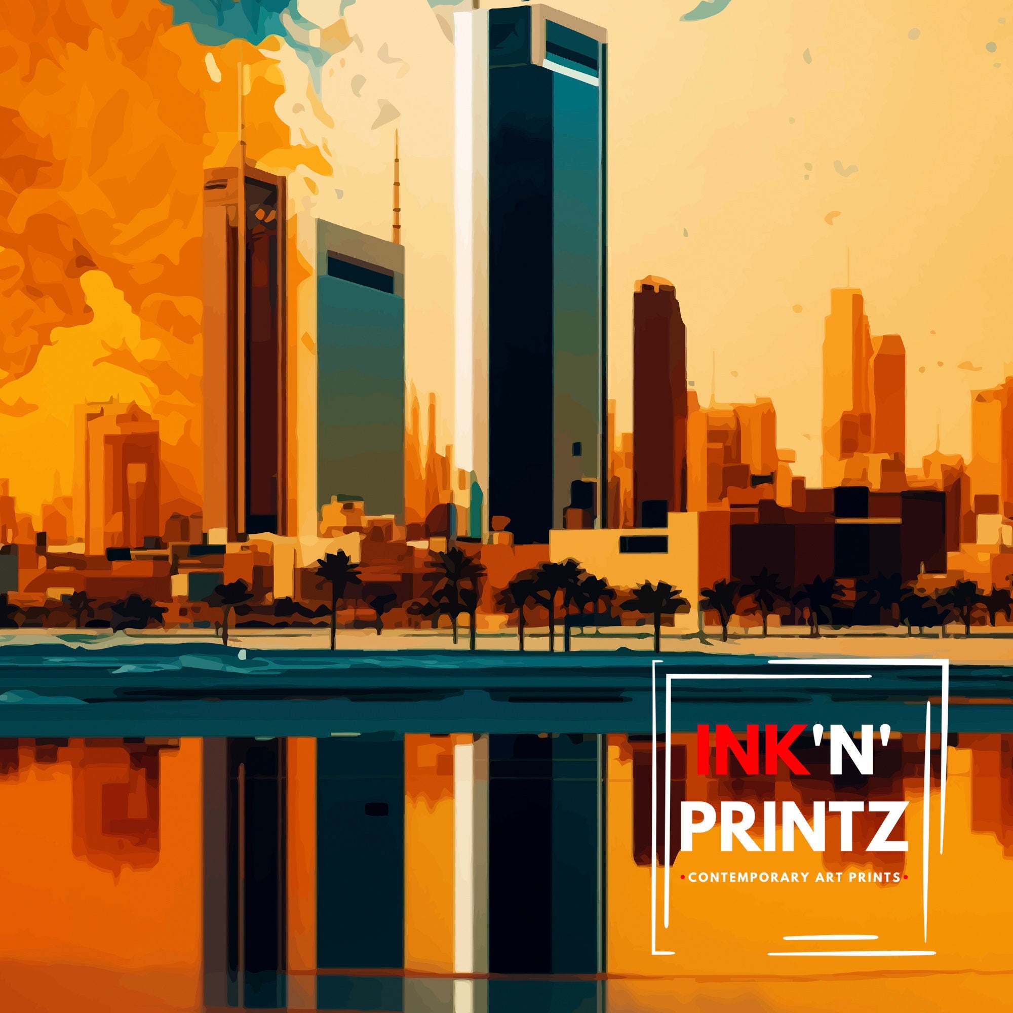 Abu Dhabi Skyline Art Print, UAE Travel Poster