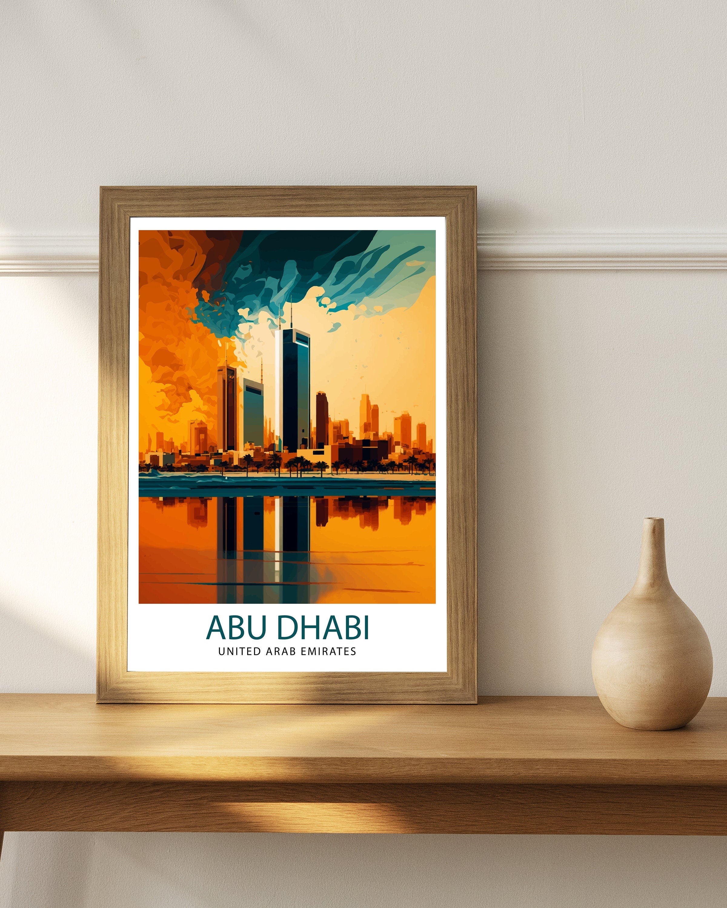 Abu Dhabi Skyline Art Print, UAE Travel Poster