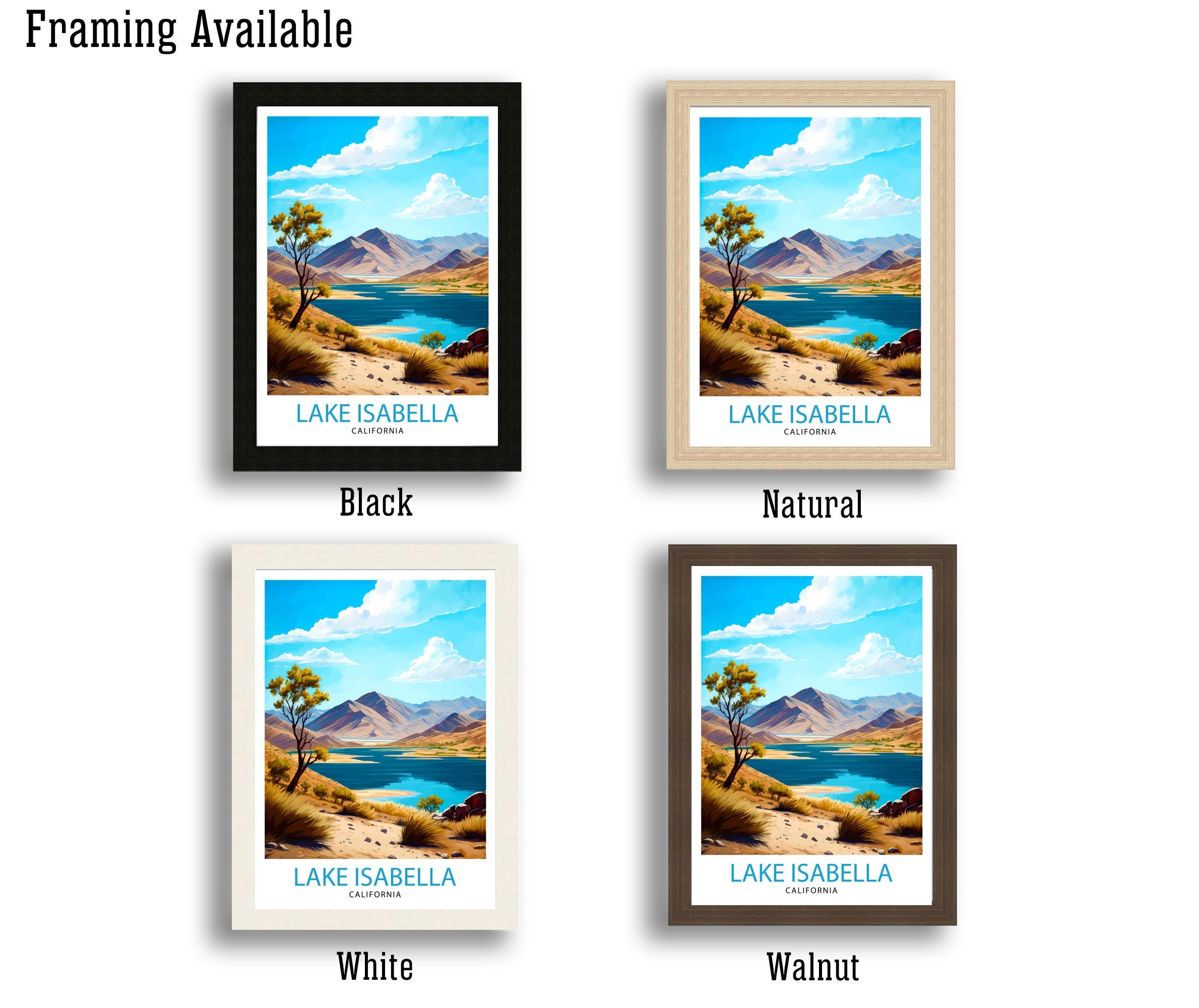 Lake Isabella California Travel Print| Lake Isabella Wall Decor Lake Isabella Home Living Decor California Illustration Travel Poster