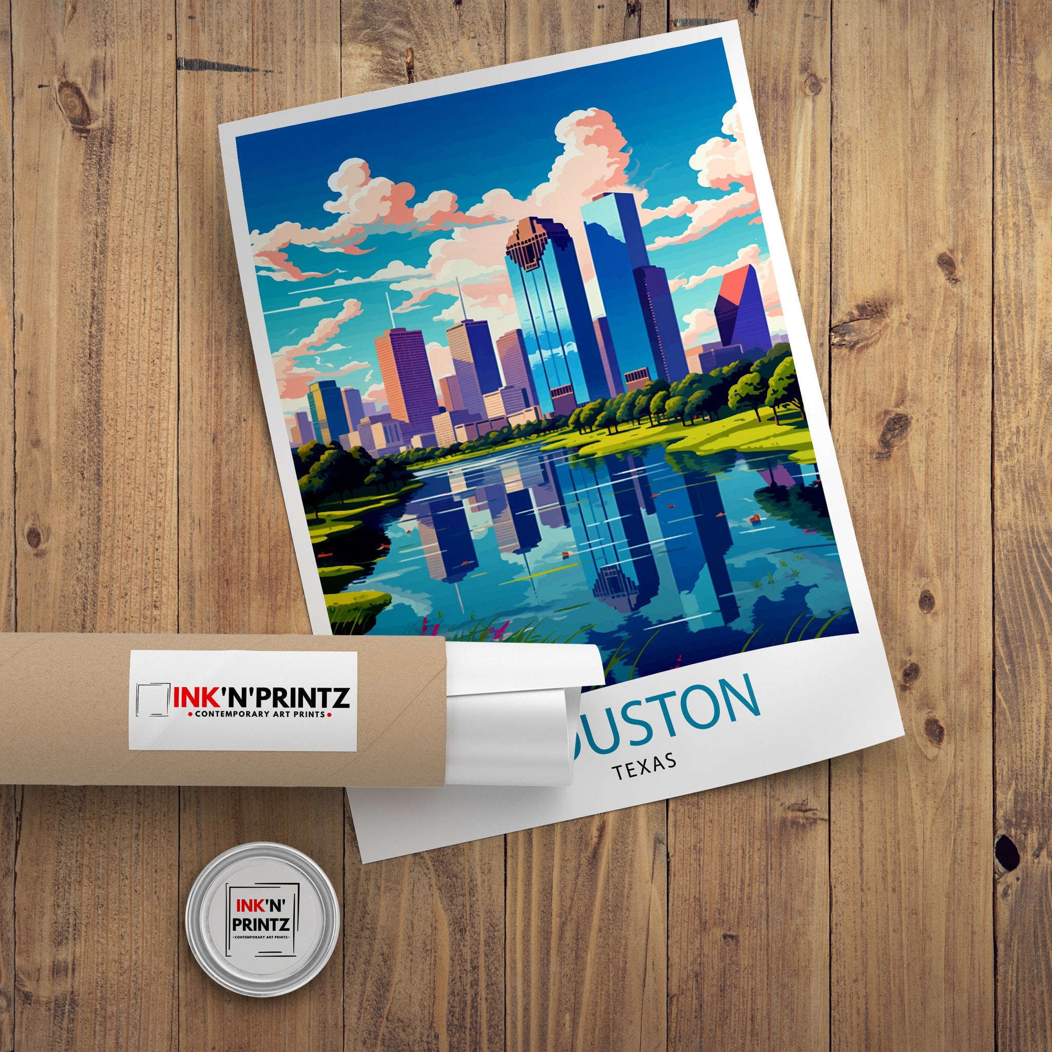 Houston Texas Travel Print| Houston Wall Art Texas Decor Houston Cityscape Travel Poster Houston Skyline Houston Souvenir