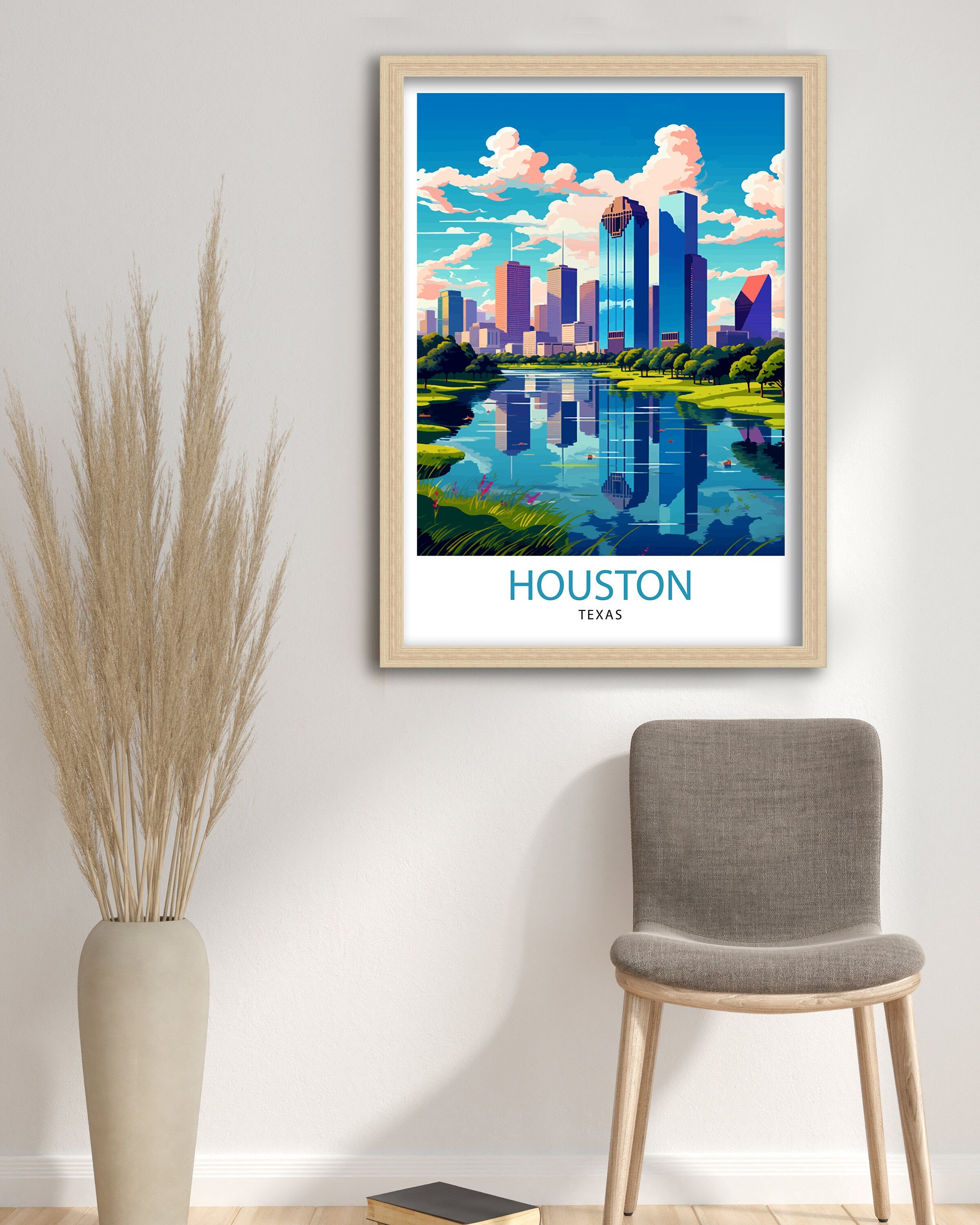 Houston Texas Travel Print| Houston Wall Art Texas Decor Houston Cityscape Travel Poster Houston Skyline Houston Souvenir
