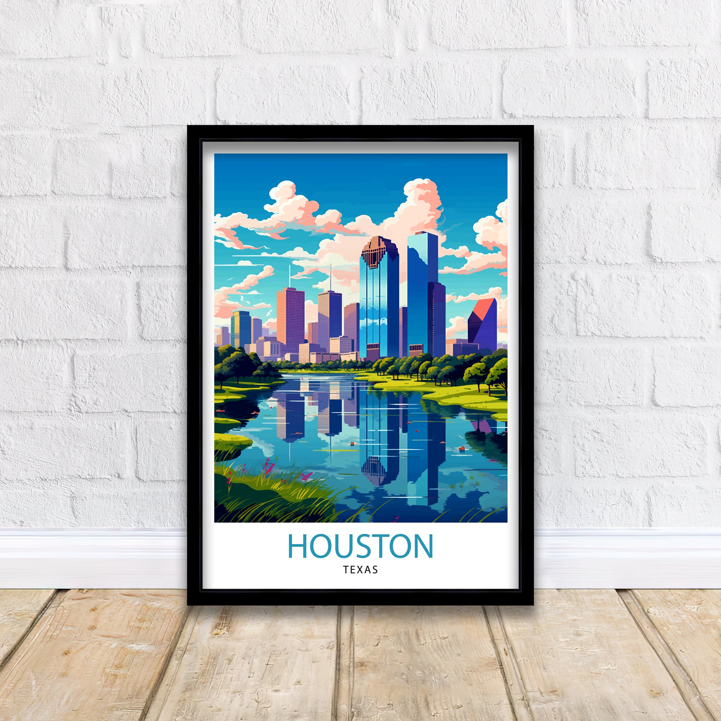 Houston Texas Travel Print| Houston Wall Art Texas Decor Houston Cityscape Travel Poster Houston Skyline Houston Souvenir