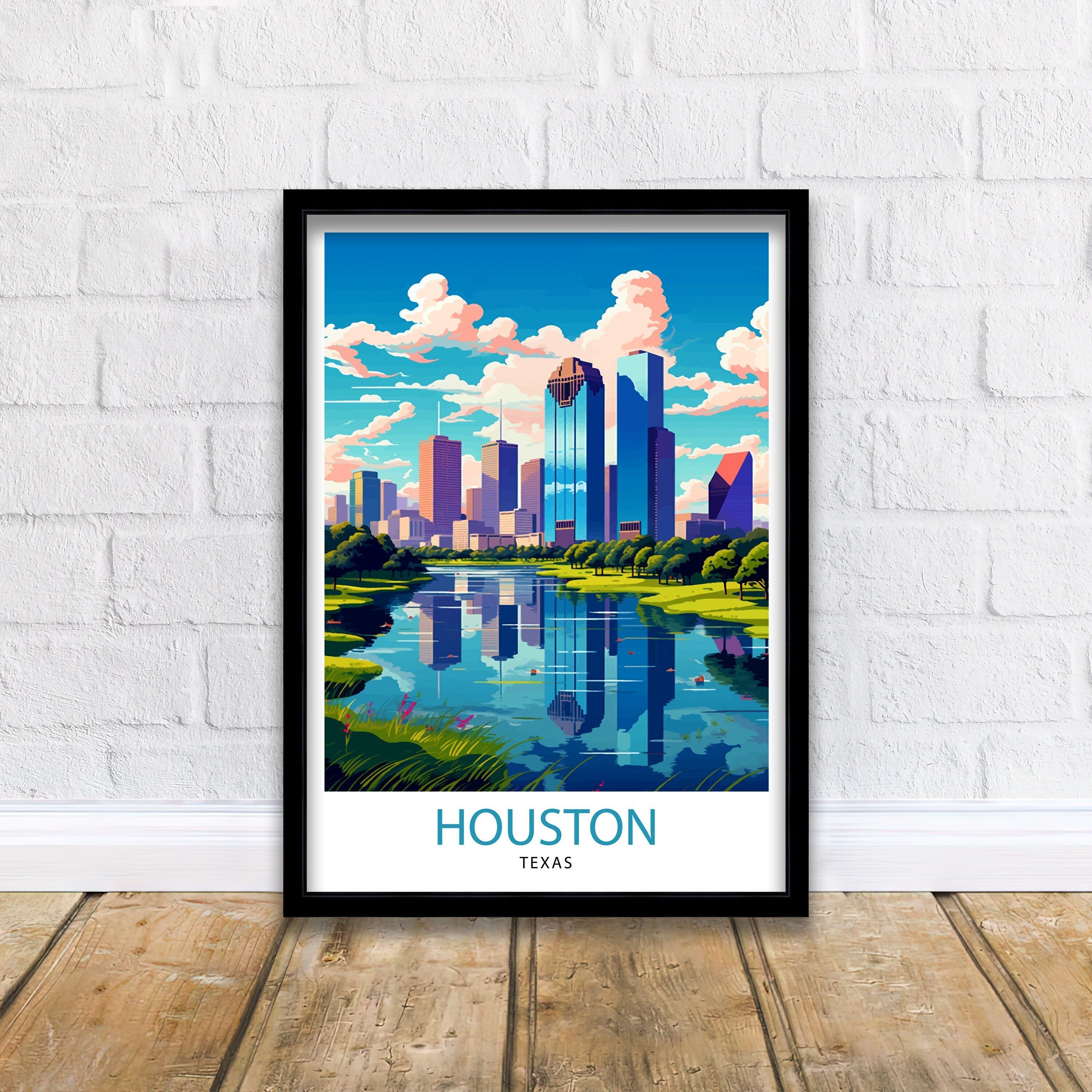 Houston Texas Travel Print| Houston Wall Art Texas Decor Houston Cityscape Travel Poster Houston Skyline Houston Souvenir