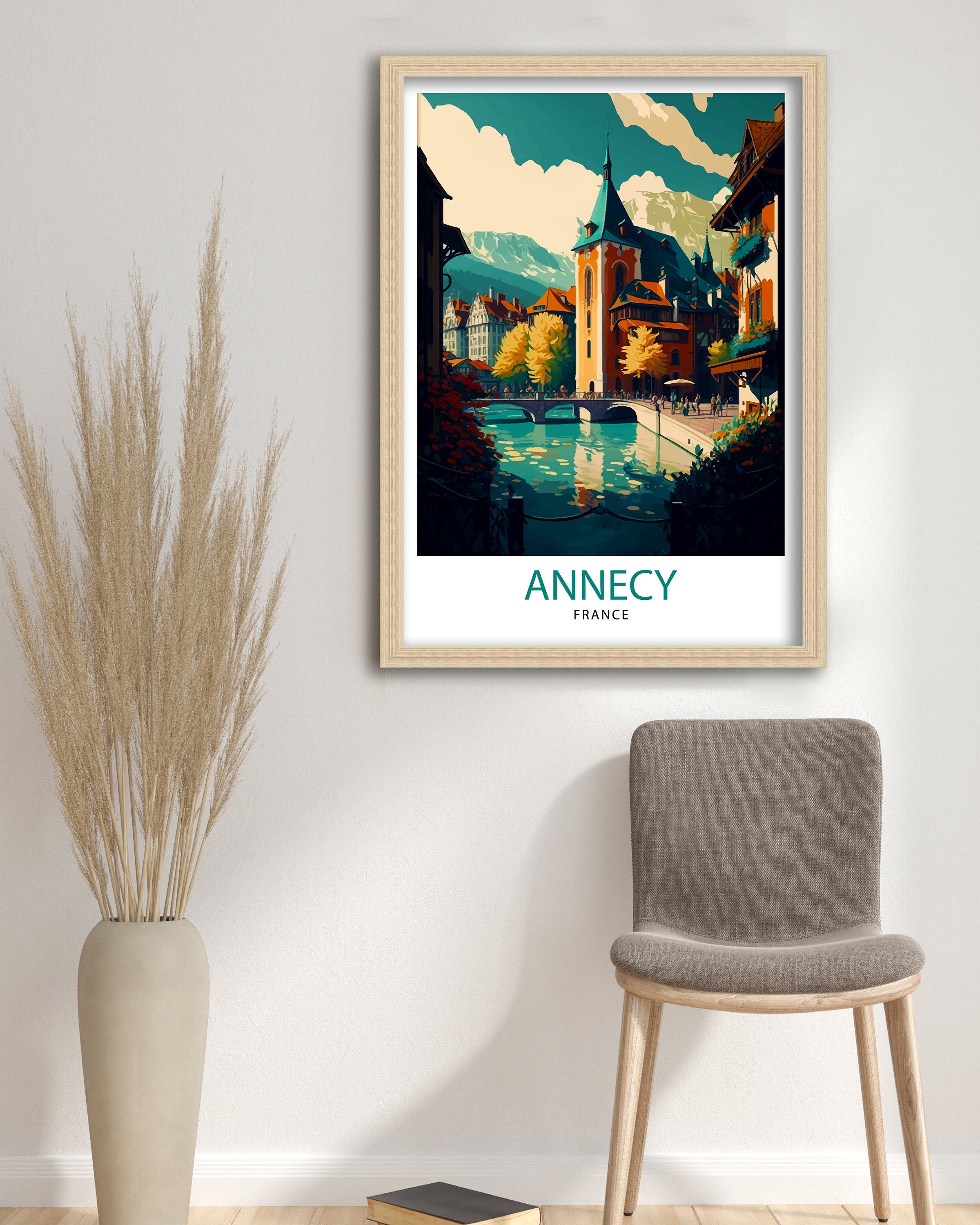 Annecy France Travel Poster: Lake Illustration, French Alps Art Print