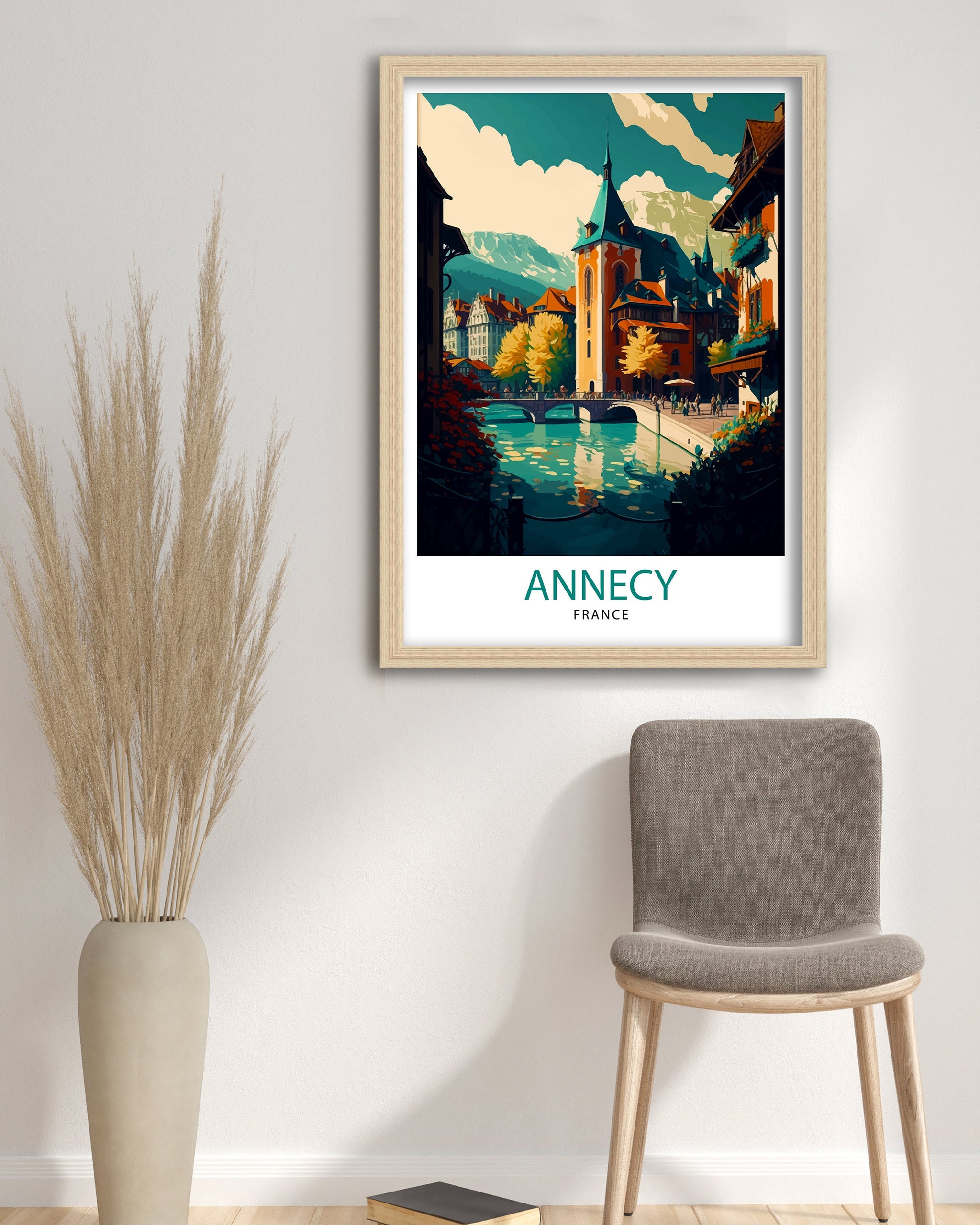 Annecy France Travel Poster: Lake Illustration, French Alps Art Print