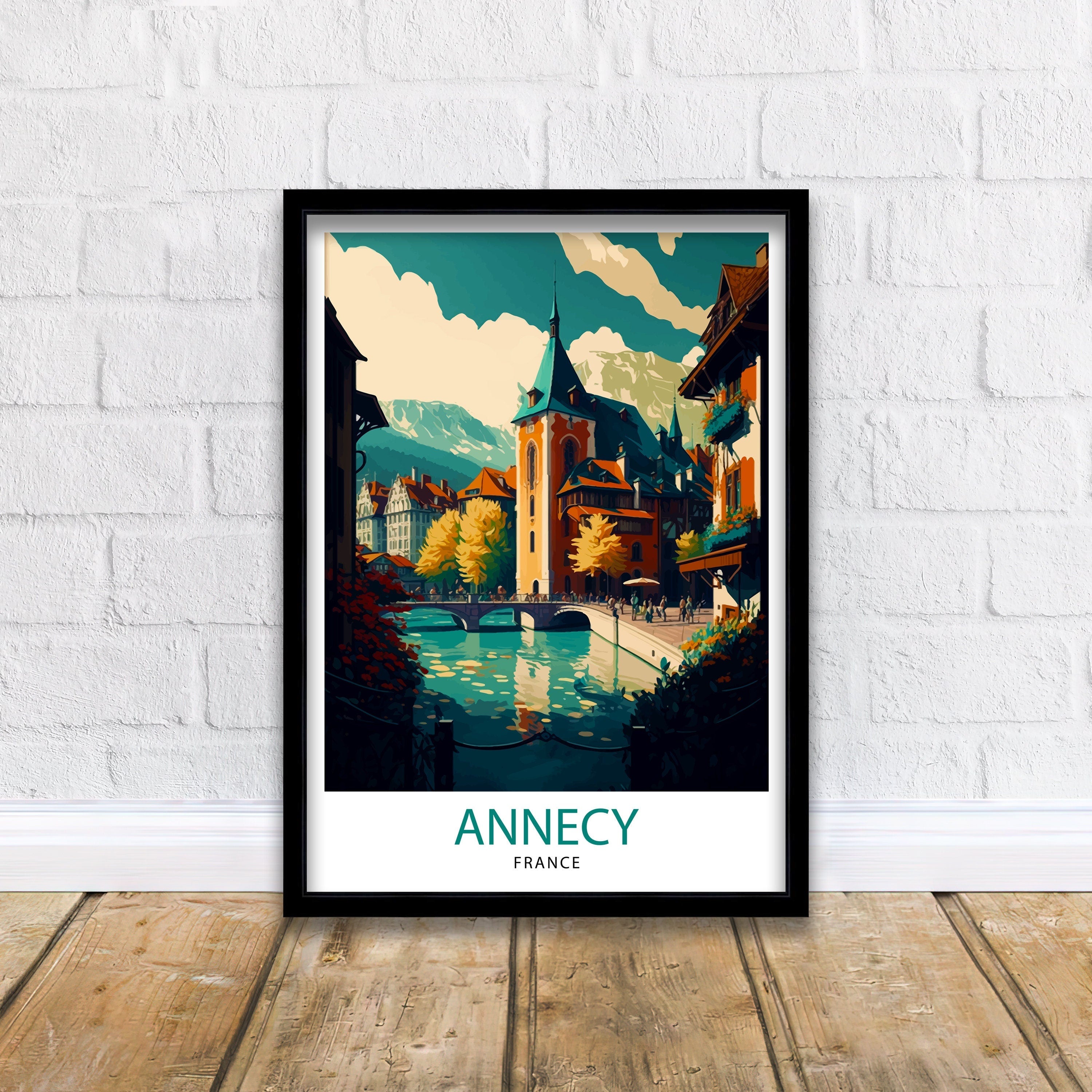 Annecy France Travel Poster: Lake Illustration, French Alps Art Print