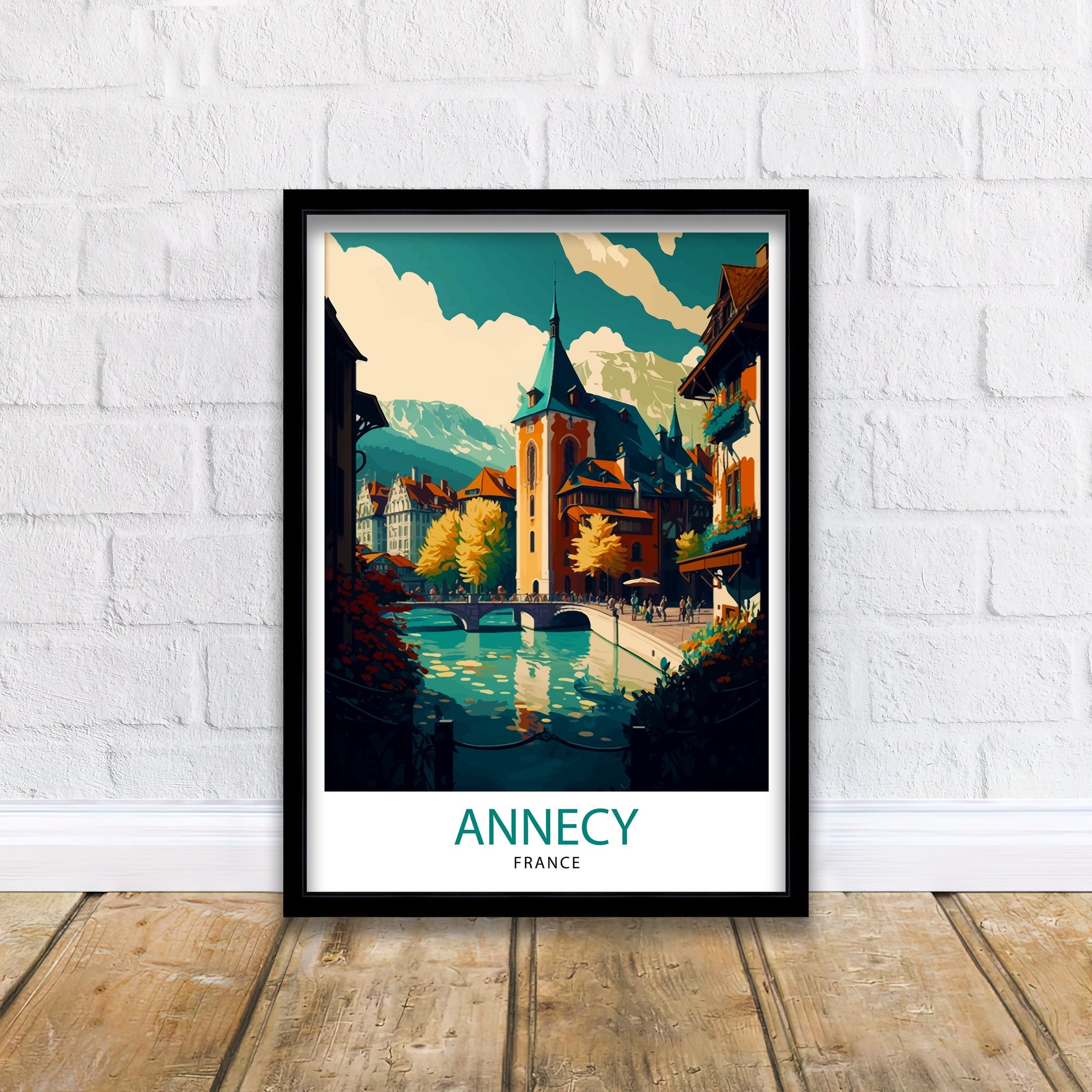 Annecy France Travel Poster: Lake Illustration, French Alps Art Print
