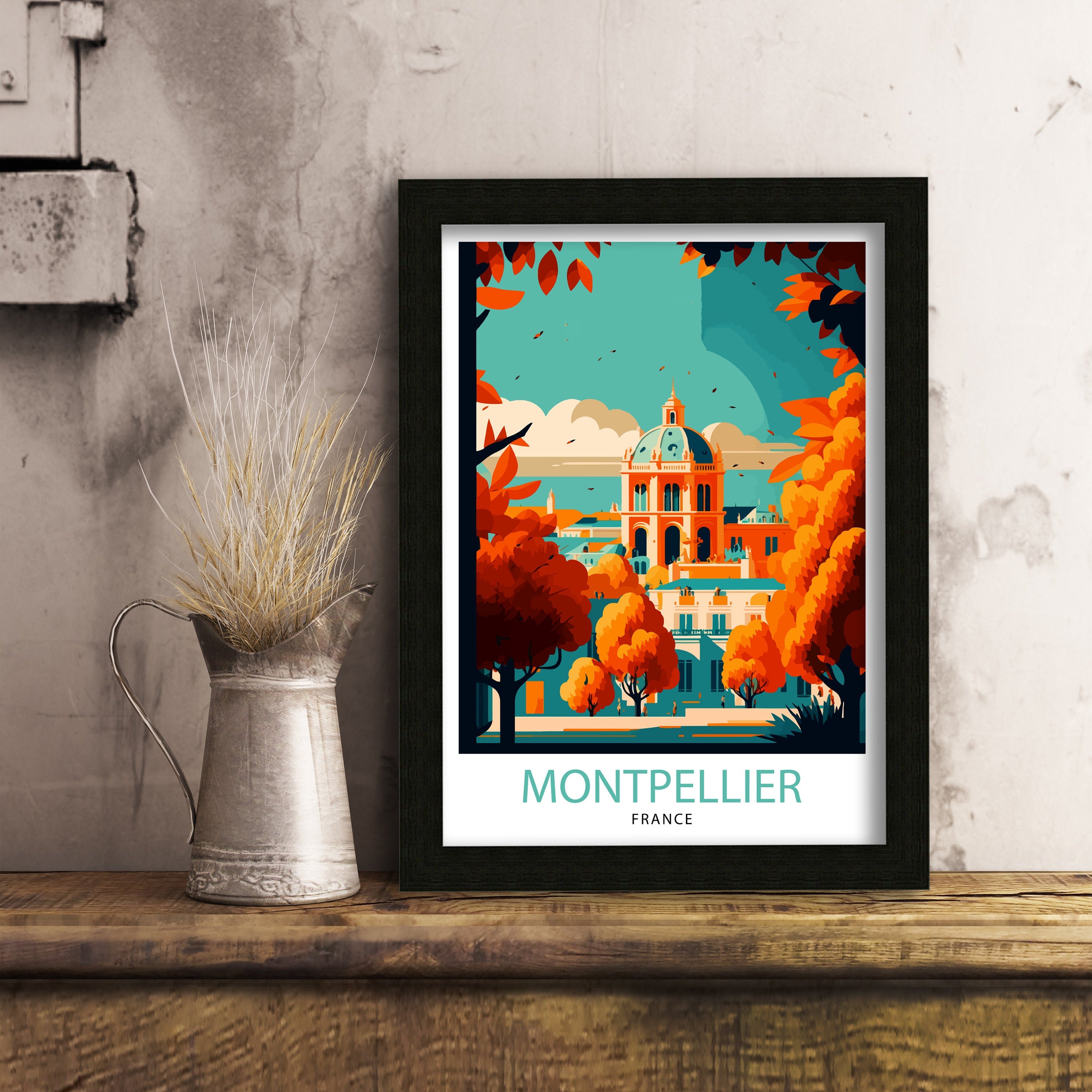 Montpellier France Travel Poster, City Illustration Art Print