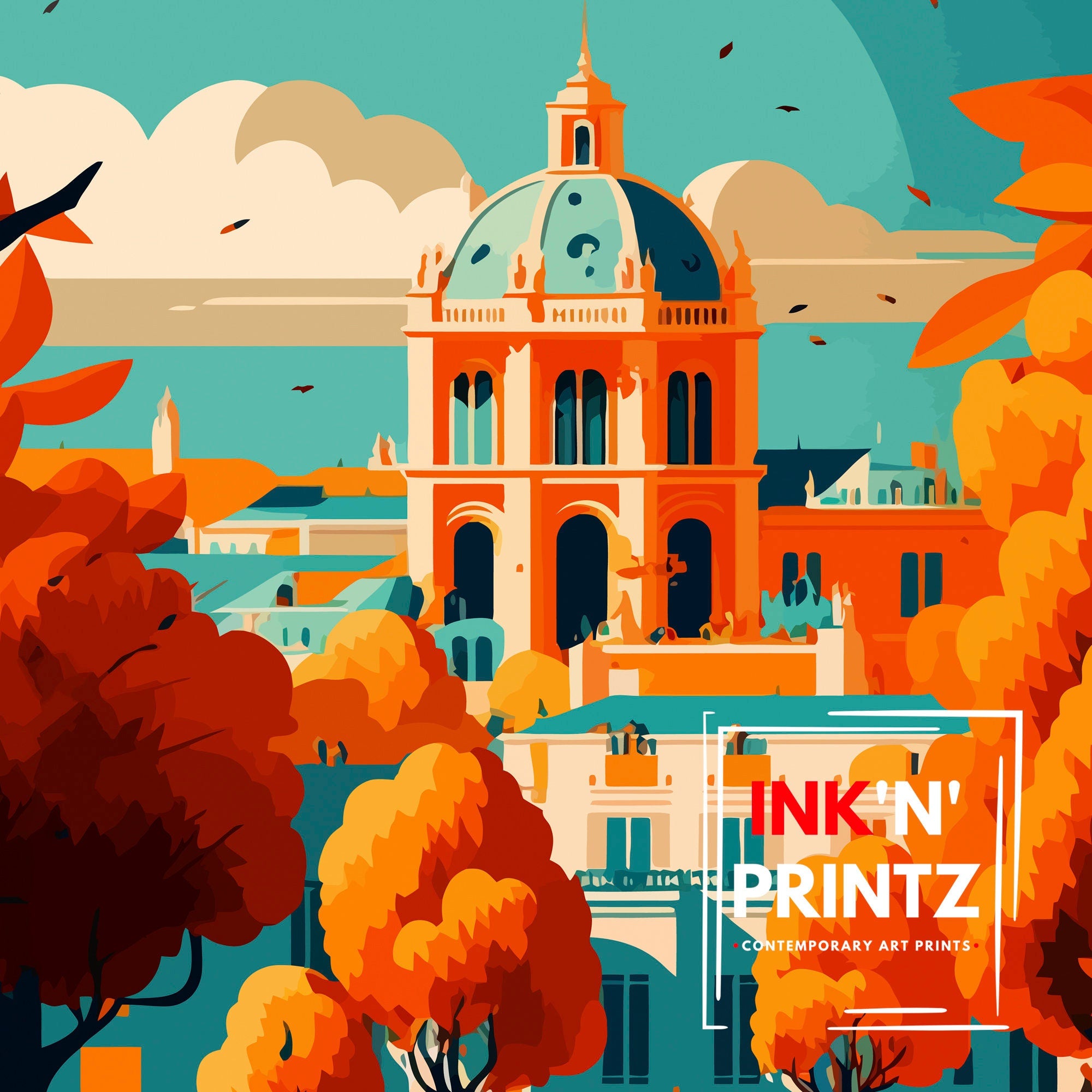 Montpellier France Travel Poster, City Illustration Art Print