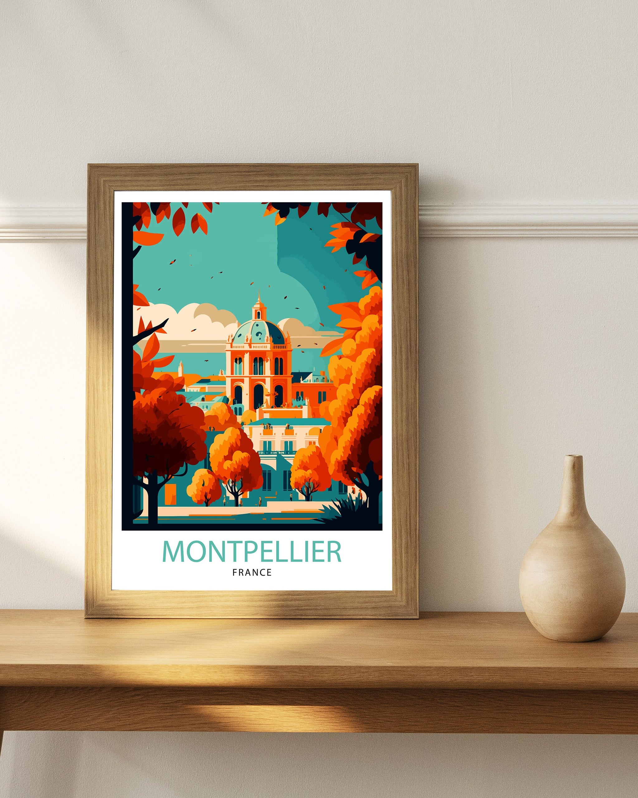 Montpellier France Travel Poster, City Illustration Art Print