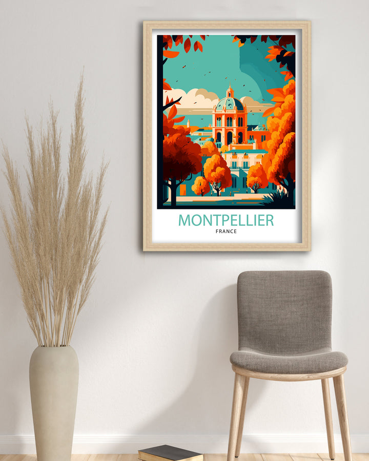 Montpellier France Travel Poster , Montpellier Wall Art, Montpellier Home Decor, Montpellier Illustration, Montpellier Travel Poster