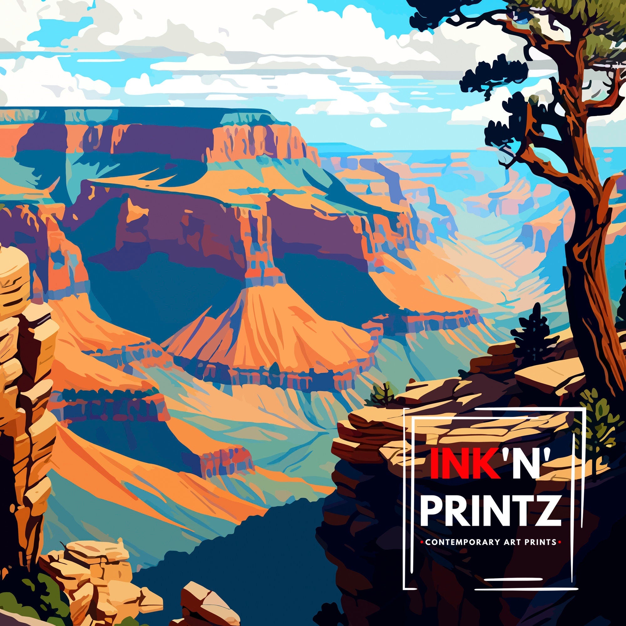 Grand Canyon Travel Print| Grand Canyon Wall Art Grand Canyon Decor Grand Canyon Illustration Travel Poster Gift For Grand Canyon