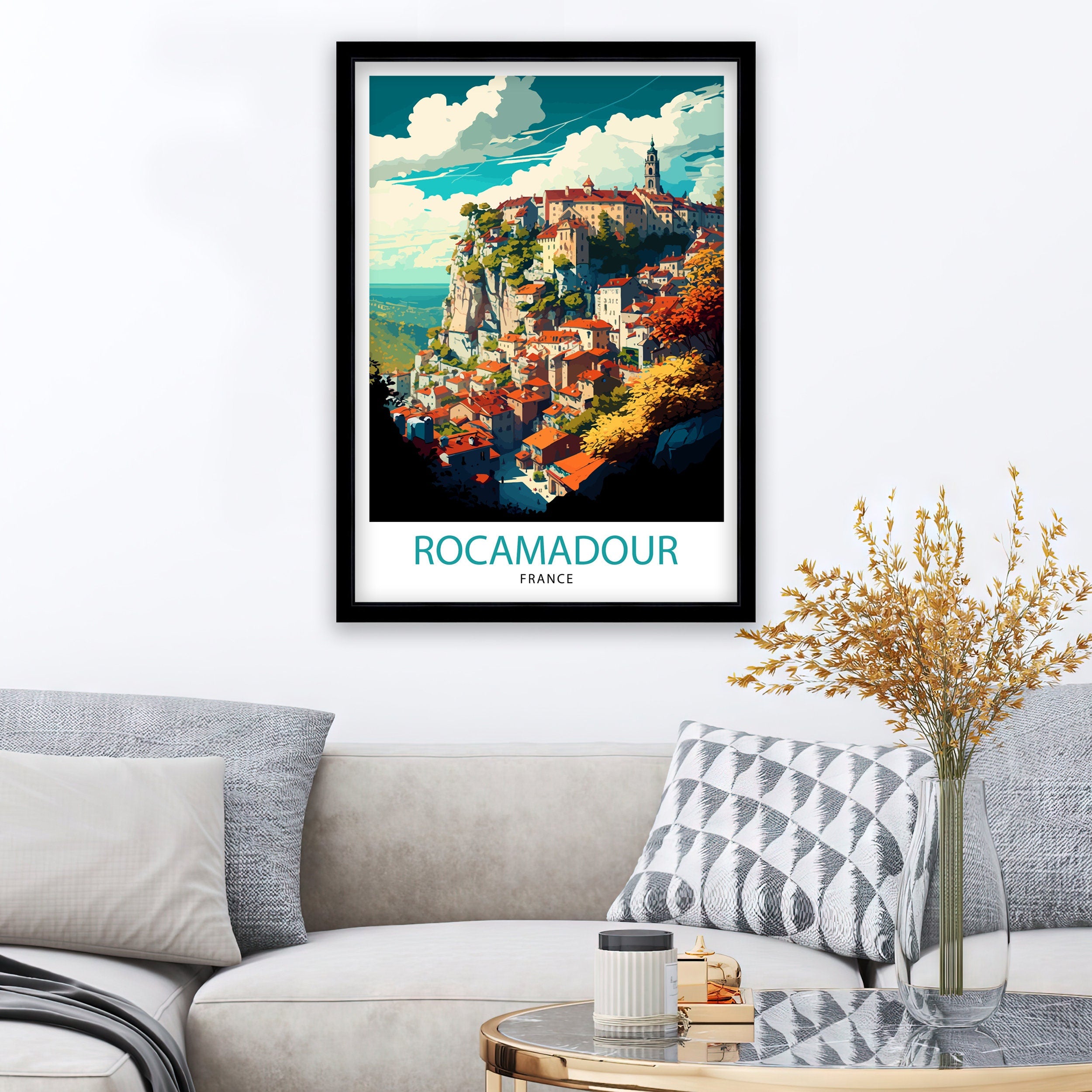 Rocamadour France Travel Poster, French Village Illustration