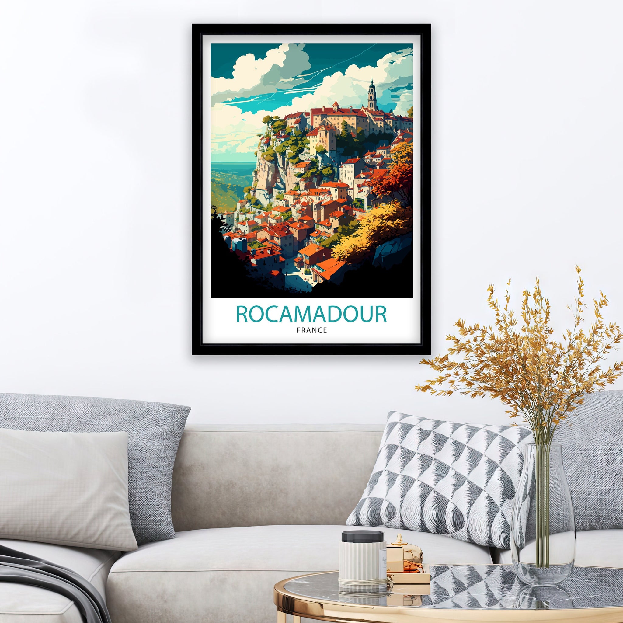 Rocamadour France Travel Poster, French Village Illustration