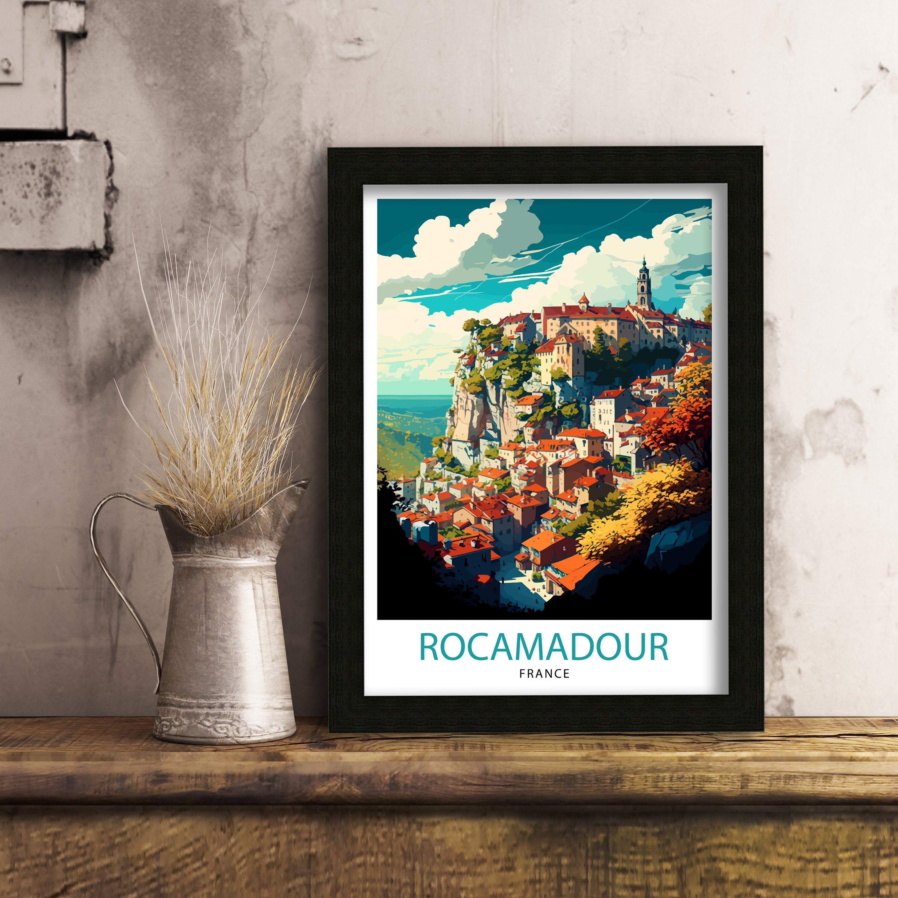 Rocamadour France Travel Poster, French Village Illustration