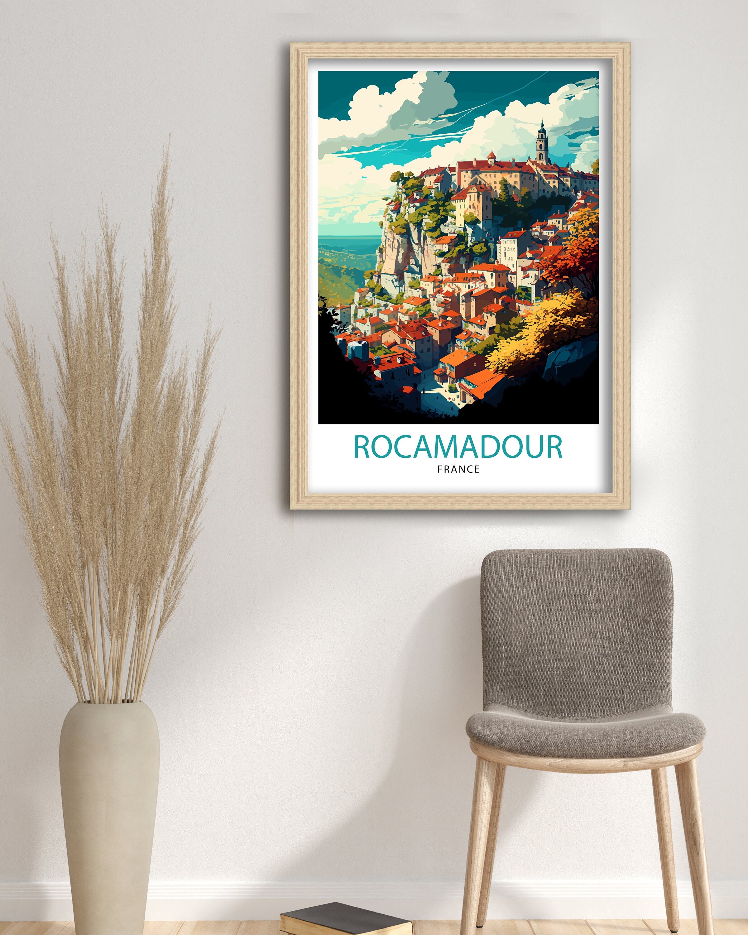 Rocamadour France Travel Poster, French Village Illustration