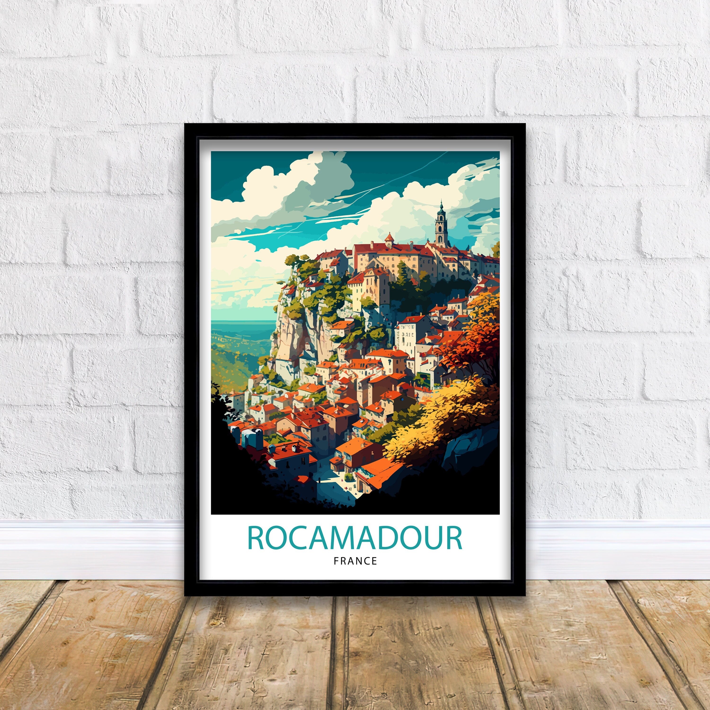 Rocamadour France Travel Poster, French Village Illustration