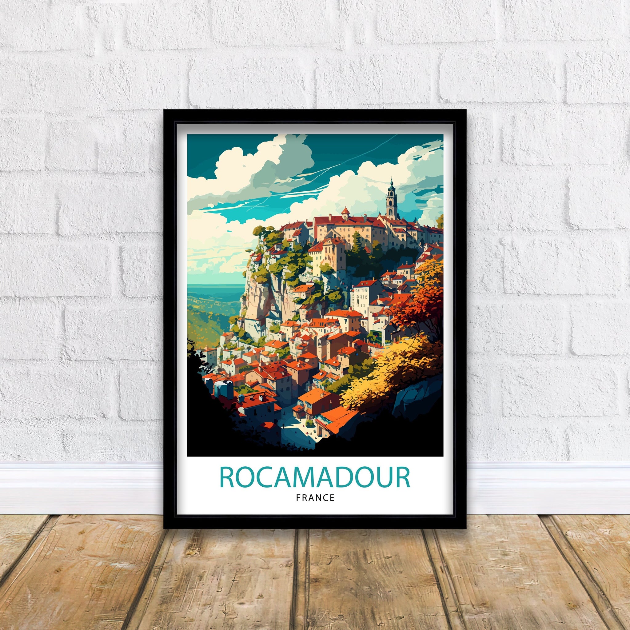 Rocamadour France Travel Poster, French Village Illustration