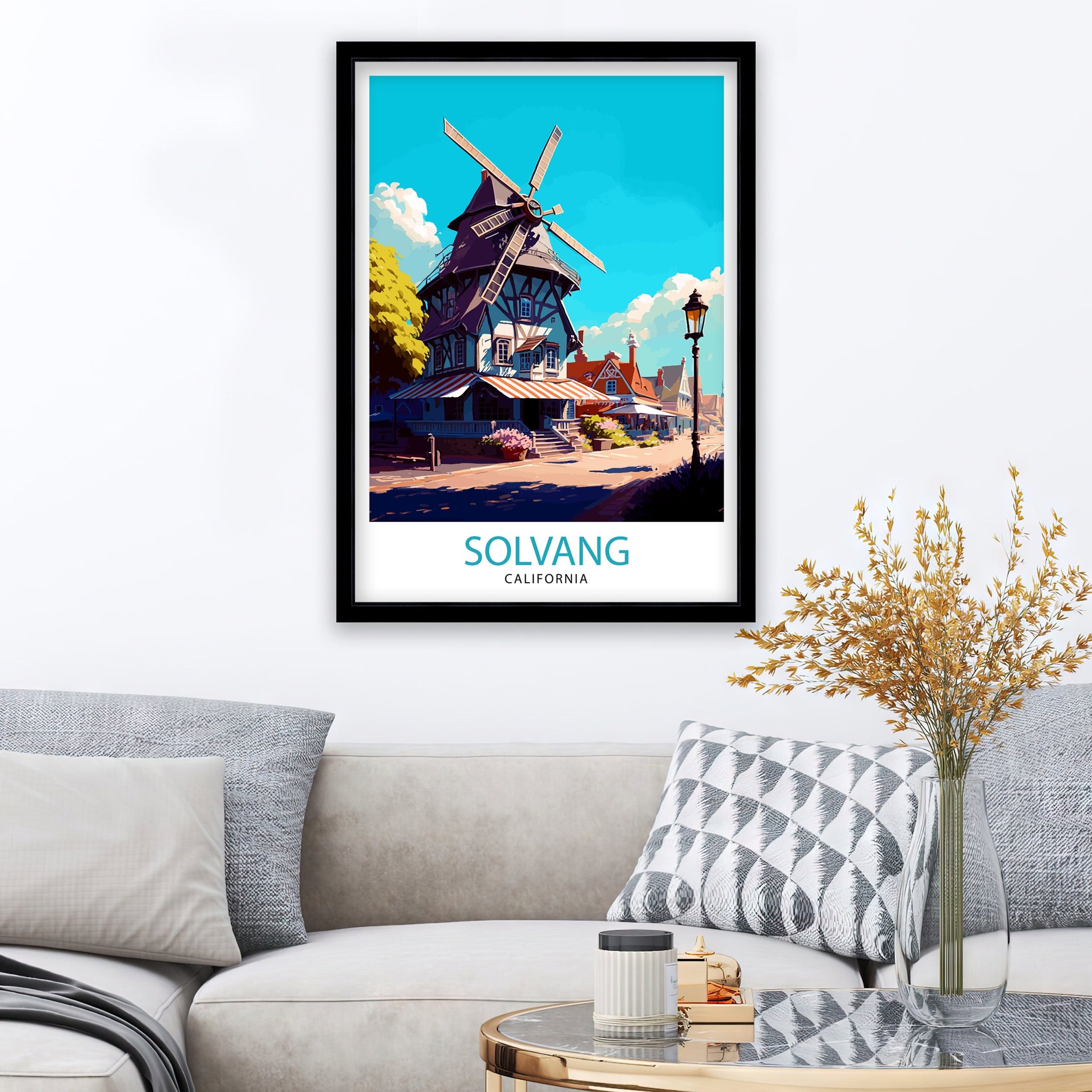 Solvang California Travel Print| Solvang Wall Decor, Solvang Home Living Decor Solvang Illustration Travel Poster Gift For Solvang