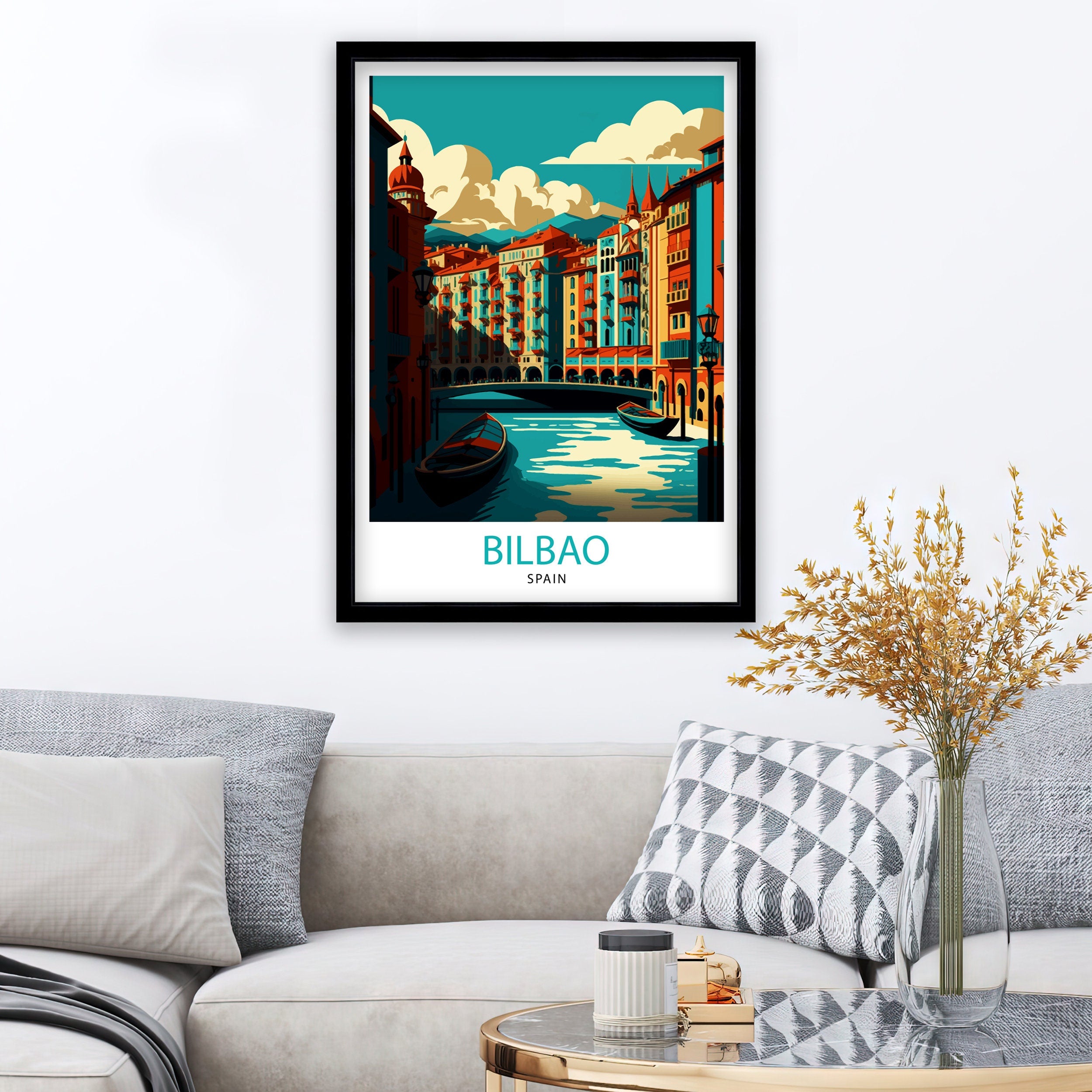 Bilbao Spain Travel Print, Guggenheim Museum Illustration