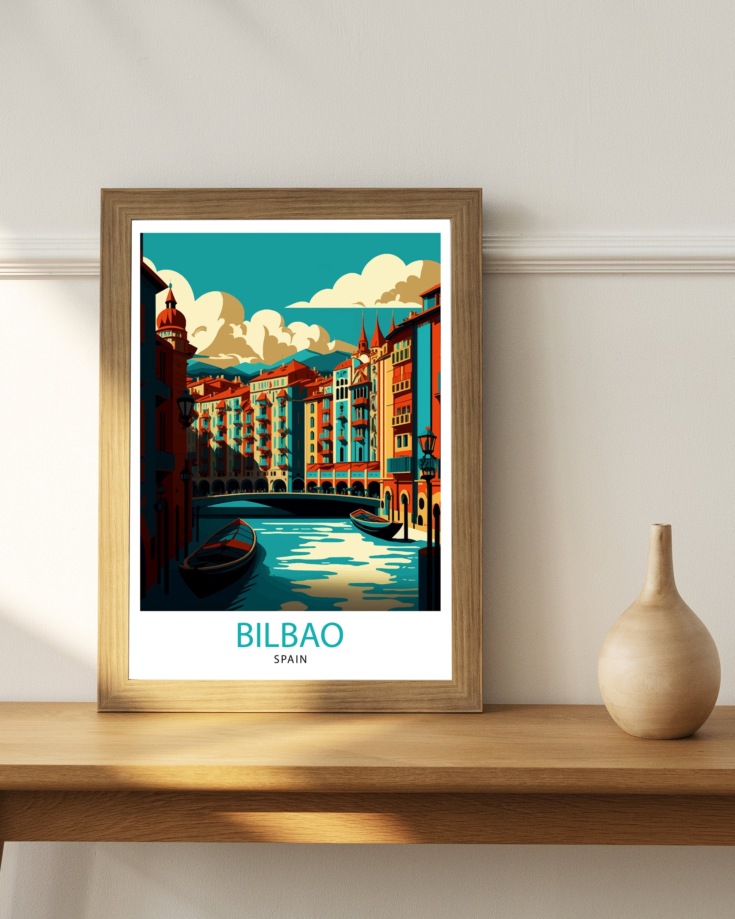 Bilbao Spain Travel Print, Guggenheim Museum Illustration