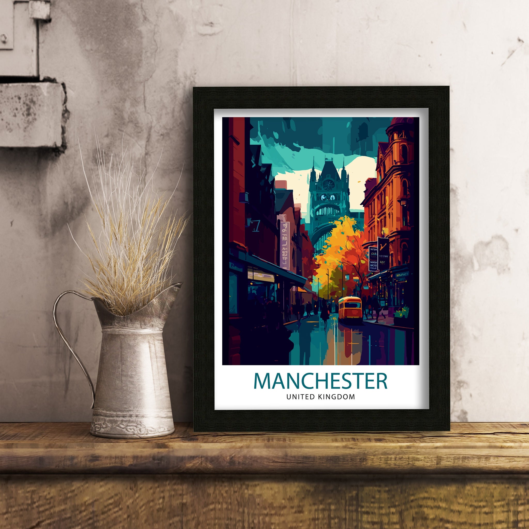 Manchester Cityscape Print, Vibrant Travel Poster