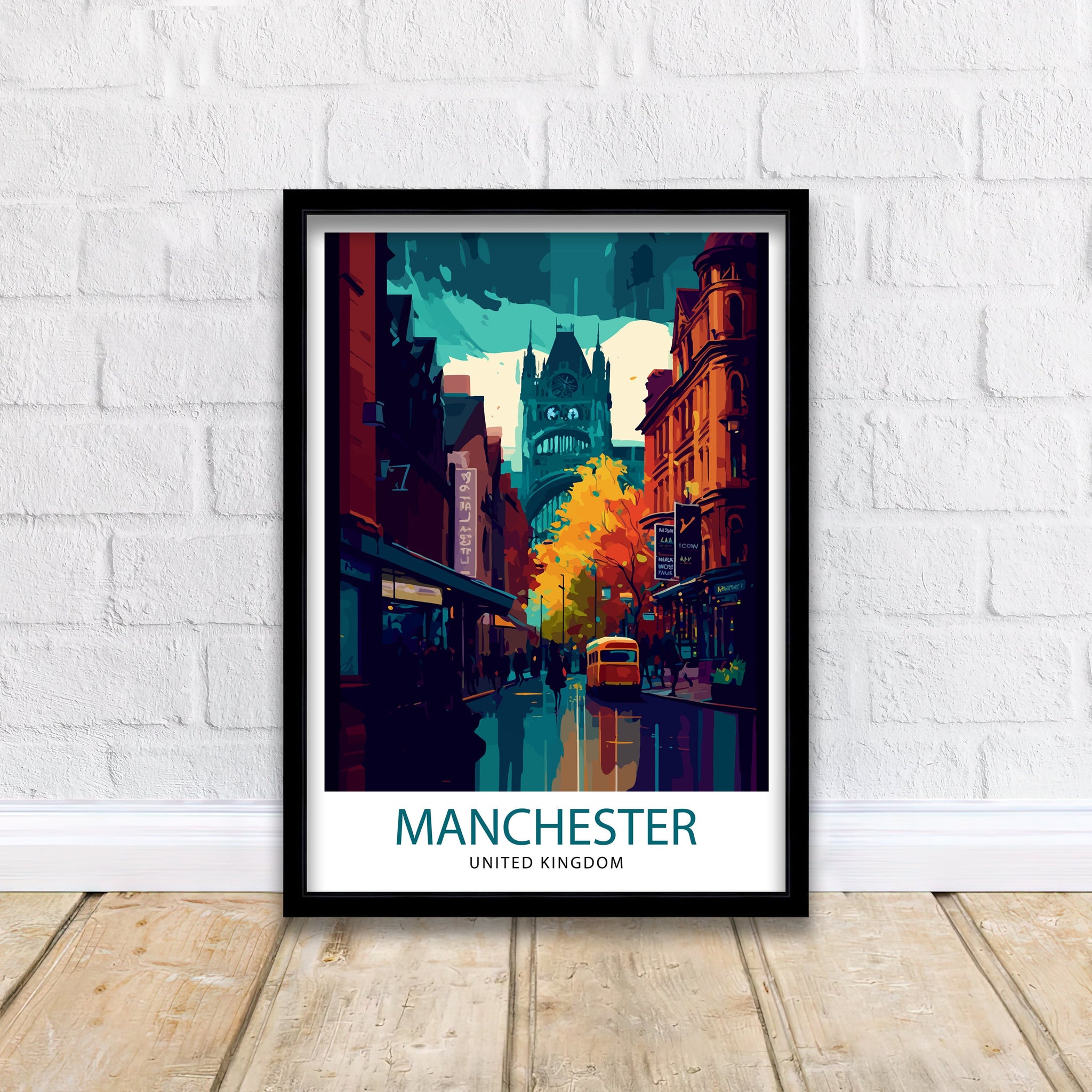 Manchester Cityscape Print, Vibrant Travel Poster