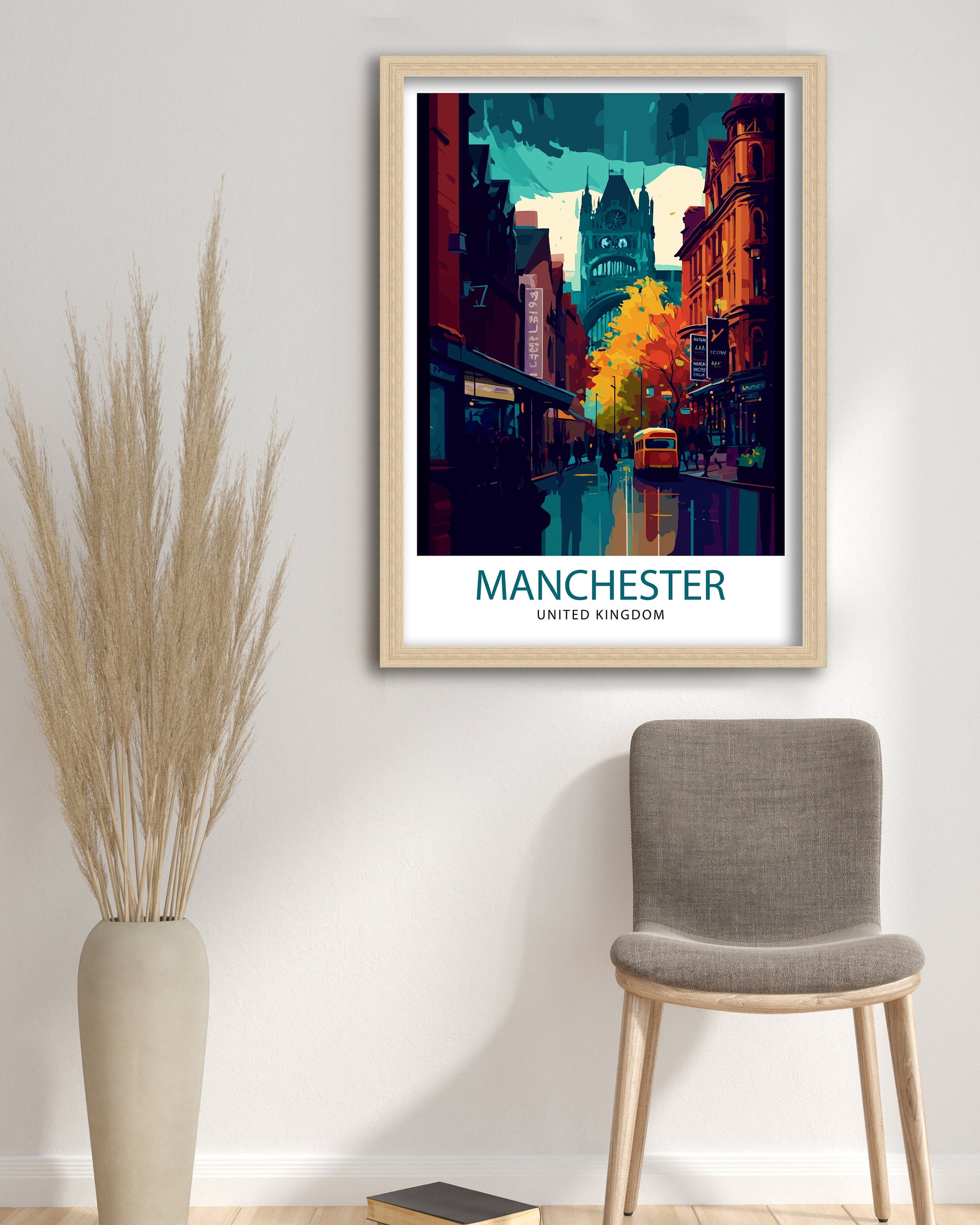 Manchester Cityscape Print, Vibrant Travel Poster